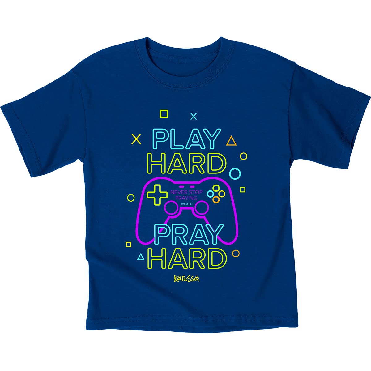 Kerusso Kids T-Shirt - Play Hard Gamer Graphic Tee - Royal Blue Cotton Shirt for Boys & Girls - Perfect for Gaming, School & Casual Wear