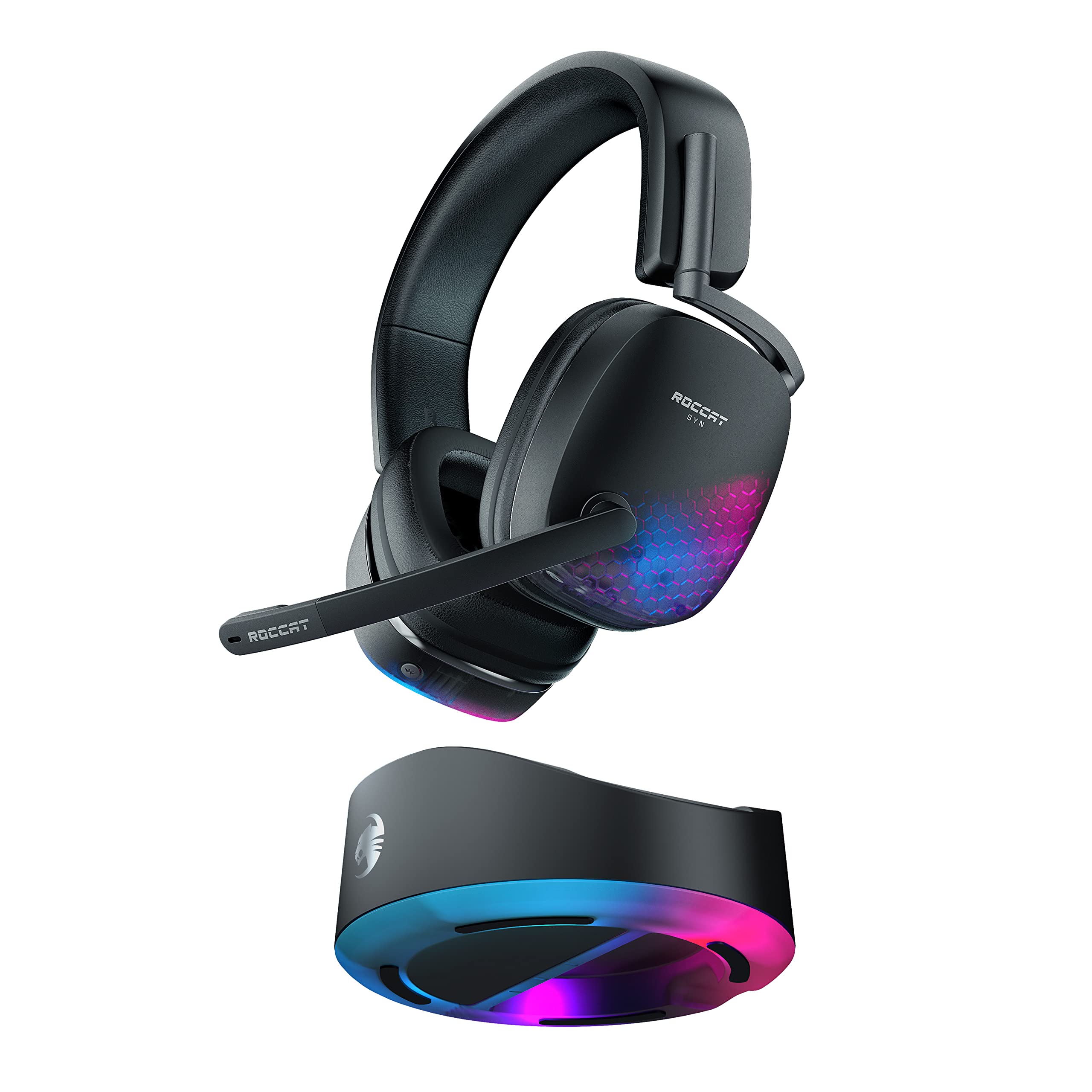 ROCCAT Syn Max Air Wireless Gaming Headset with 3D Audio & RGB Lighting - Dual Wireless & Bluetooth Connectivity, 16-Hour Battery Life, Charging Dock - Perfect for PC Gaming, Streaming & Virtual Meetings