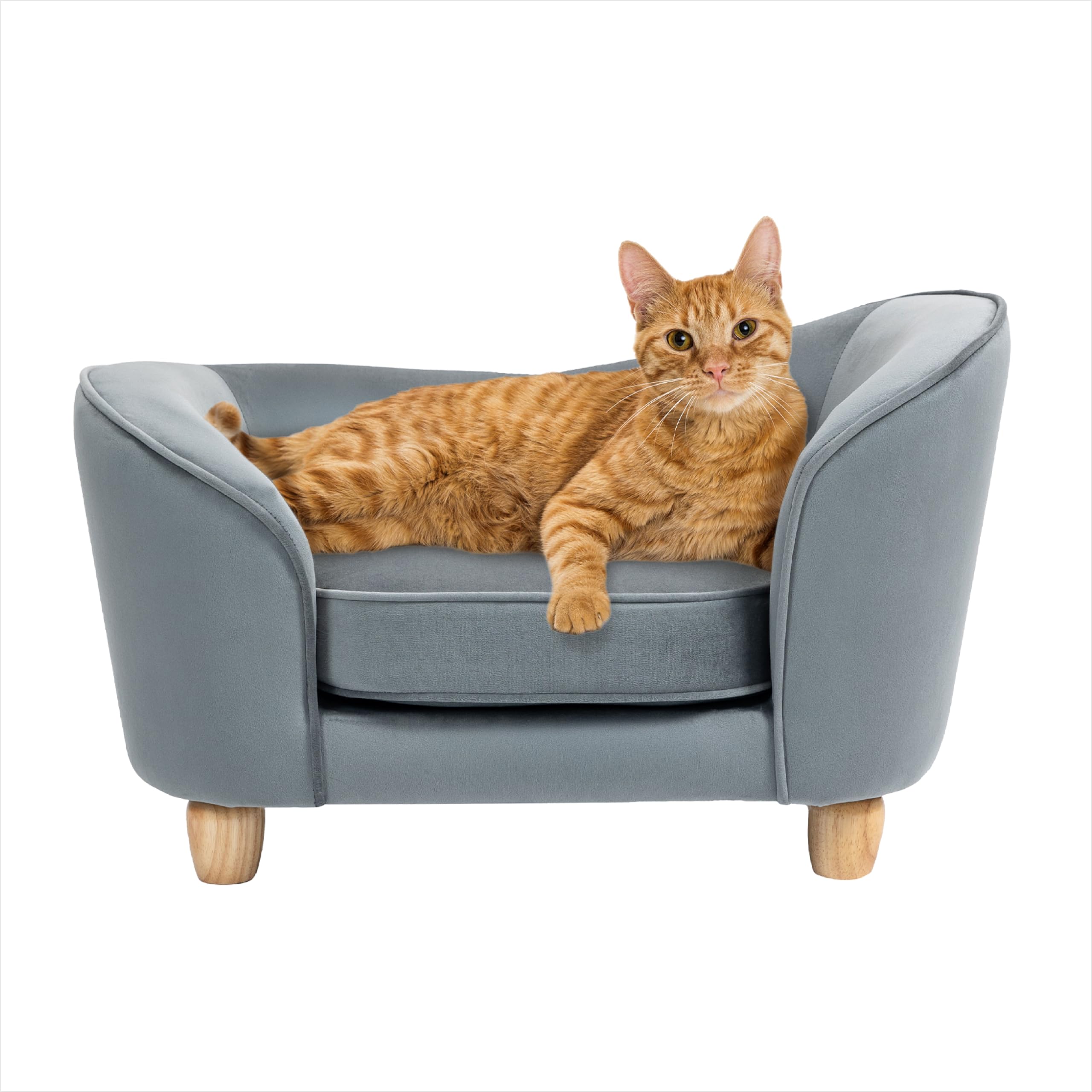 Critter Sitters 28-Inch Faux Velvet Gray Dog Bed for Small Dogs & Cats - Elegant Oval Pet Couch, Modern Raised Dog Sofa with Removable Washable Cover - Perfect for Living Room, Bedroom & Pet-Friendly Spaces