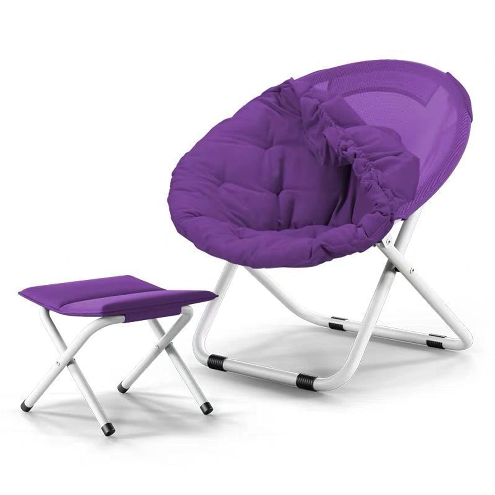 Foldable Moon Chair with Removable Cushion - Round Saucer Sun Lounger for Indoor/Outdoor Use - Comfortable Padded Recliner for Kids & Adults (Purple) - Perfect for Living Room, Bedroom, Patio, and Backyard Relaxation