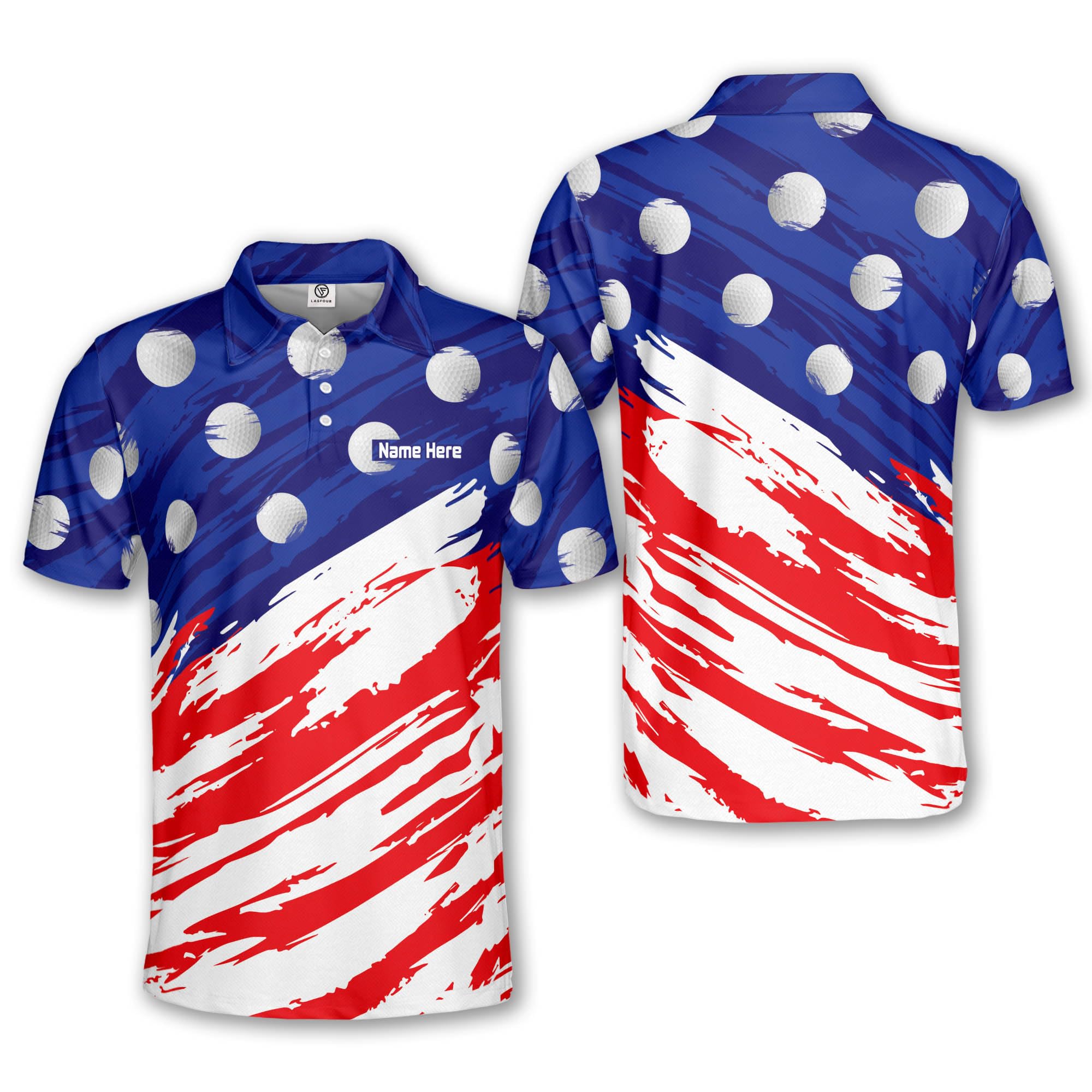 LASFOUR Personalized Patriotic Golf Polo Shirt for Men - American Flag Design, Moisture-Wicking Dry Fit Short Sleeve Performance Polo - Perfect for Golf Tournaments, 4th of July Celebrations & Patriotic Events