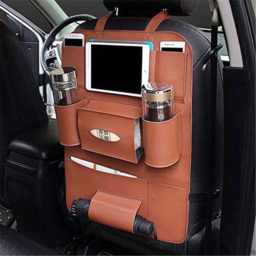 Premium Car Seat Back Organizer - Waterproof PU Leather Storage Holder with Kick Mat Protector | Universal Fit for All Vehicles | Perfect Travel Accessory for Kids & Family Road Trips | Ideal for Road Trips, School Commutes & Long Distance Travel