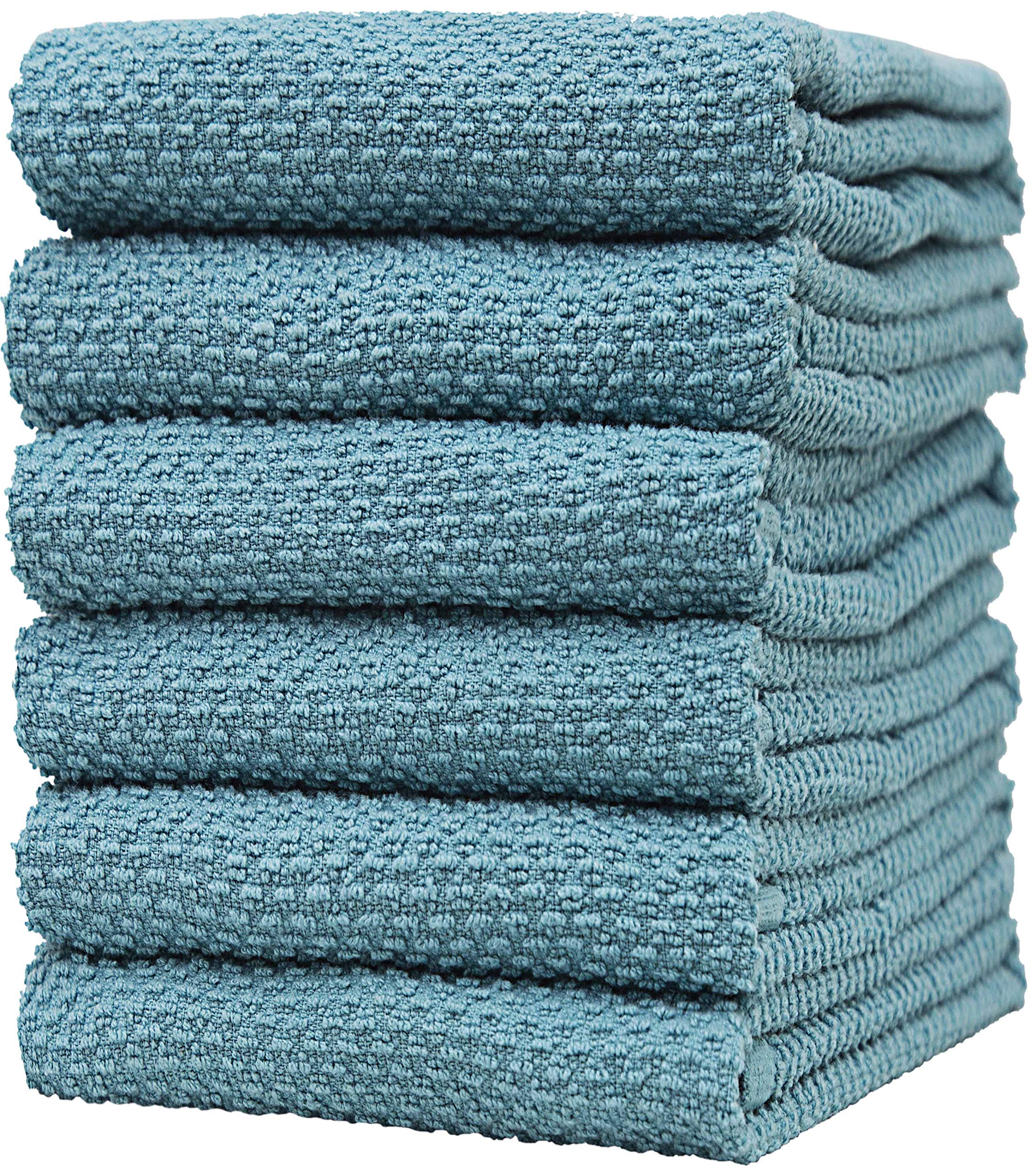 Premium Cotton Kitchen Towels Set of 6 - Super Absorbent 430 GSM Tea Towels with Hanging Loop (16