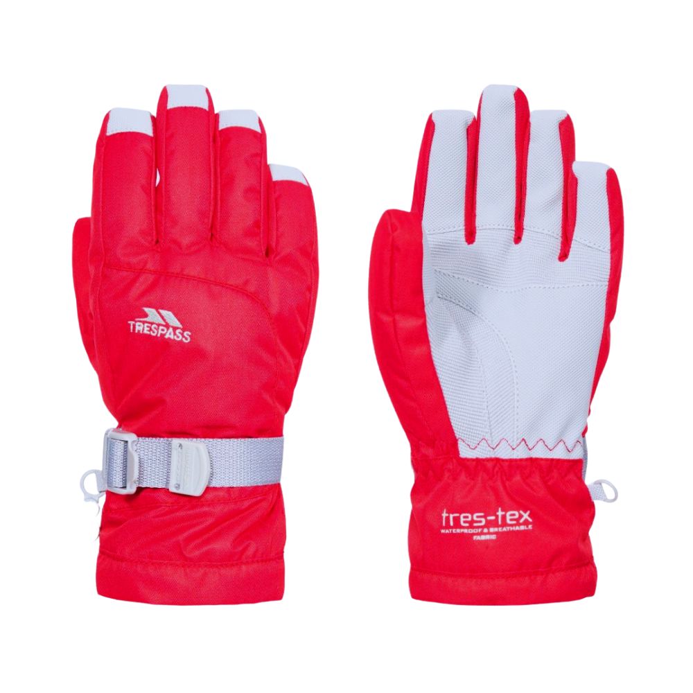Trespass Simms Kids Ski Gloves - Waterproof & Warm Winter Gloves for Boys & Girls - Perfect for Skiing, Snowboarding & Outdoor Winter Activities (Red)