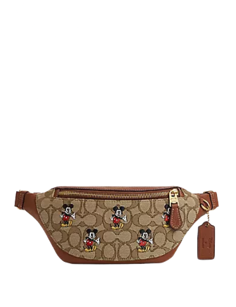 Coach Disney X Coach Warren Mini Belt Bag - Signature Jacquard with Mickey Mouse Print - Stylish Crossbody Bag for Women, Perfect for Travel, Shopping & Everyday Use