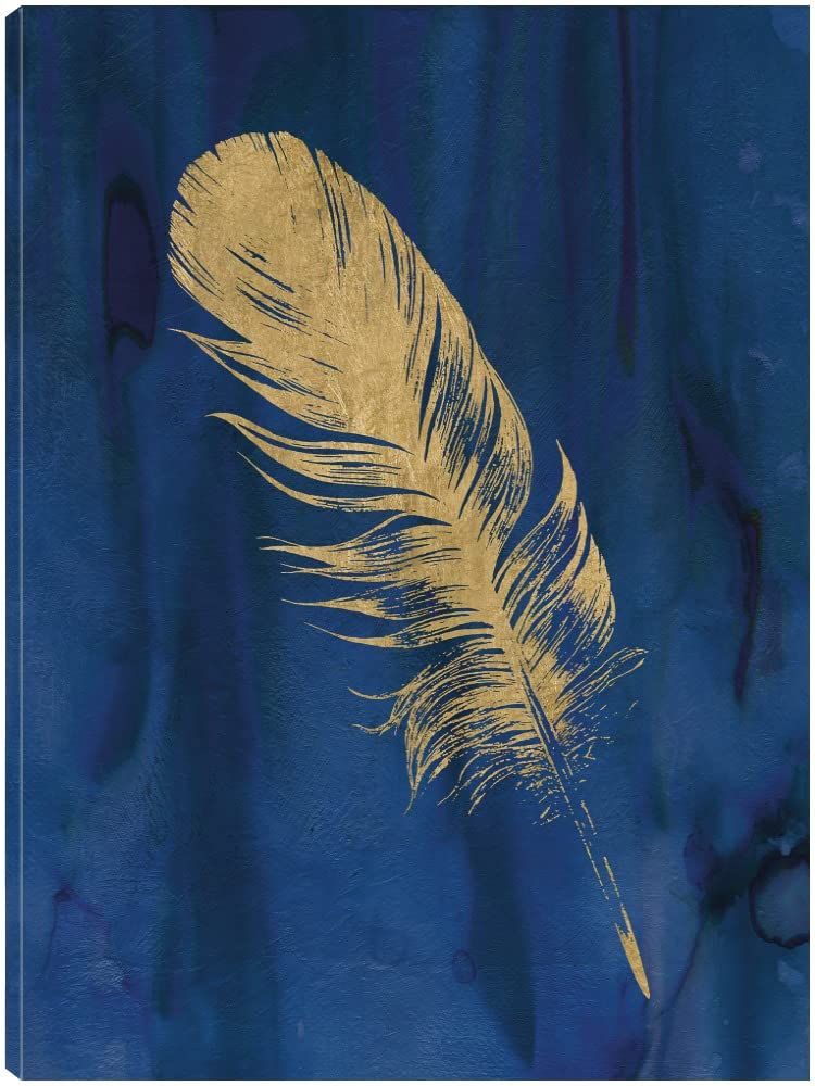 Golden Feather III Canvas Wall Art - Handmade Fine Art Painting by Carol Robinson - 24x32 Inches - Ready to Hang - Perfect for Living Room, Bedroom, Office Decor - Elegant Home & Wall Decor for Modern Interiors