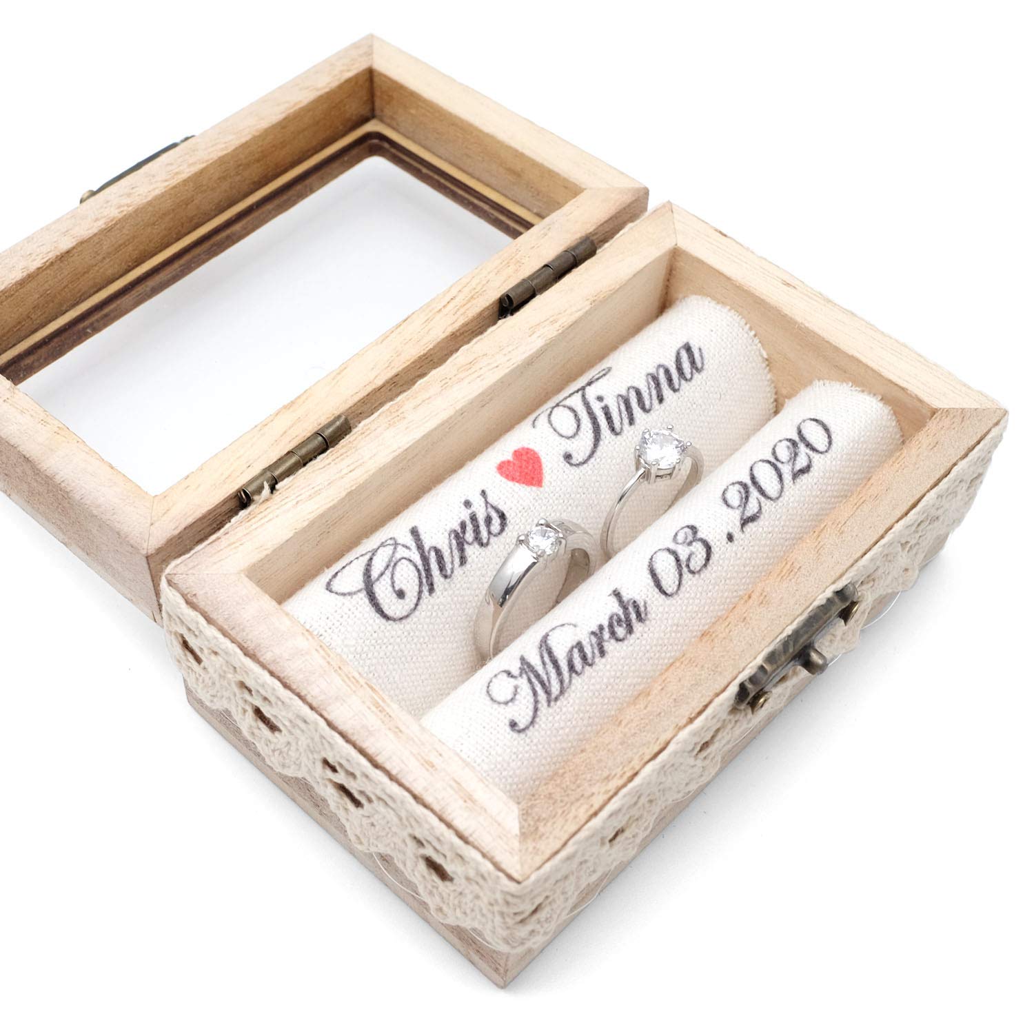 F&M HANDMADE Custom Wedding Ring Box - Premium Engagement Ring Bearer Pillow & Jewelry Gift Box for Wedding Proposals, Vow Renewals & Bridal Showers