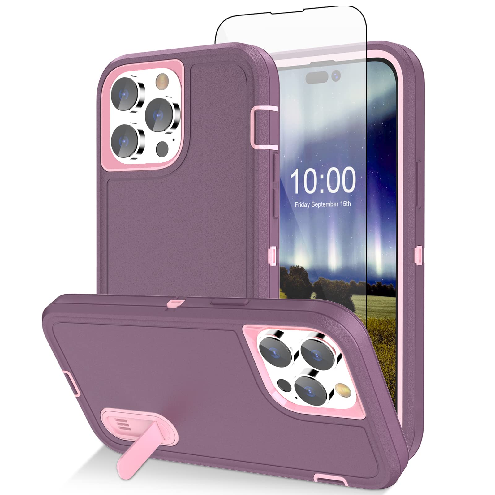 Shockproof Slim iPhone 14 Pro Max Case with Screen Protector | Protective Phone Cover for Women in Purple | Perfect for Everyday Use, Travel & Outdoor Activities