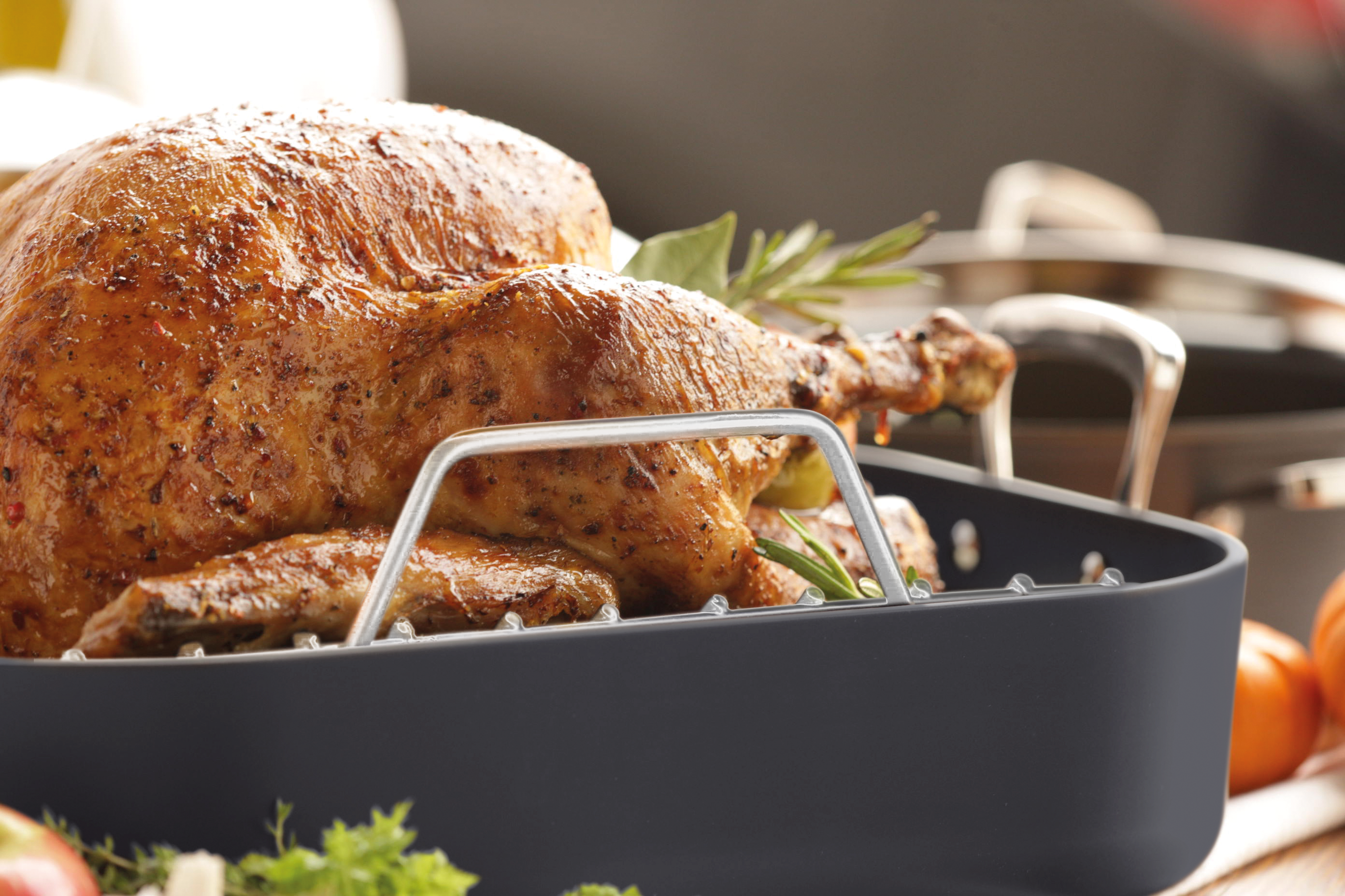 Tefal Premium Hard Anodized Nonstick Roasting Pan with Rack - 29x39cm Large Roaster for Turkey, Chicken, Beef - Perfect for Thanksgiving, Christmas & Holiday Cooking