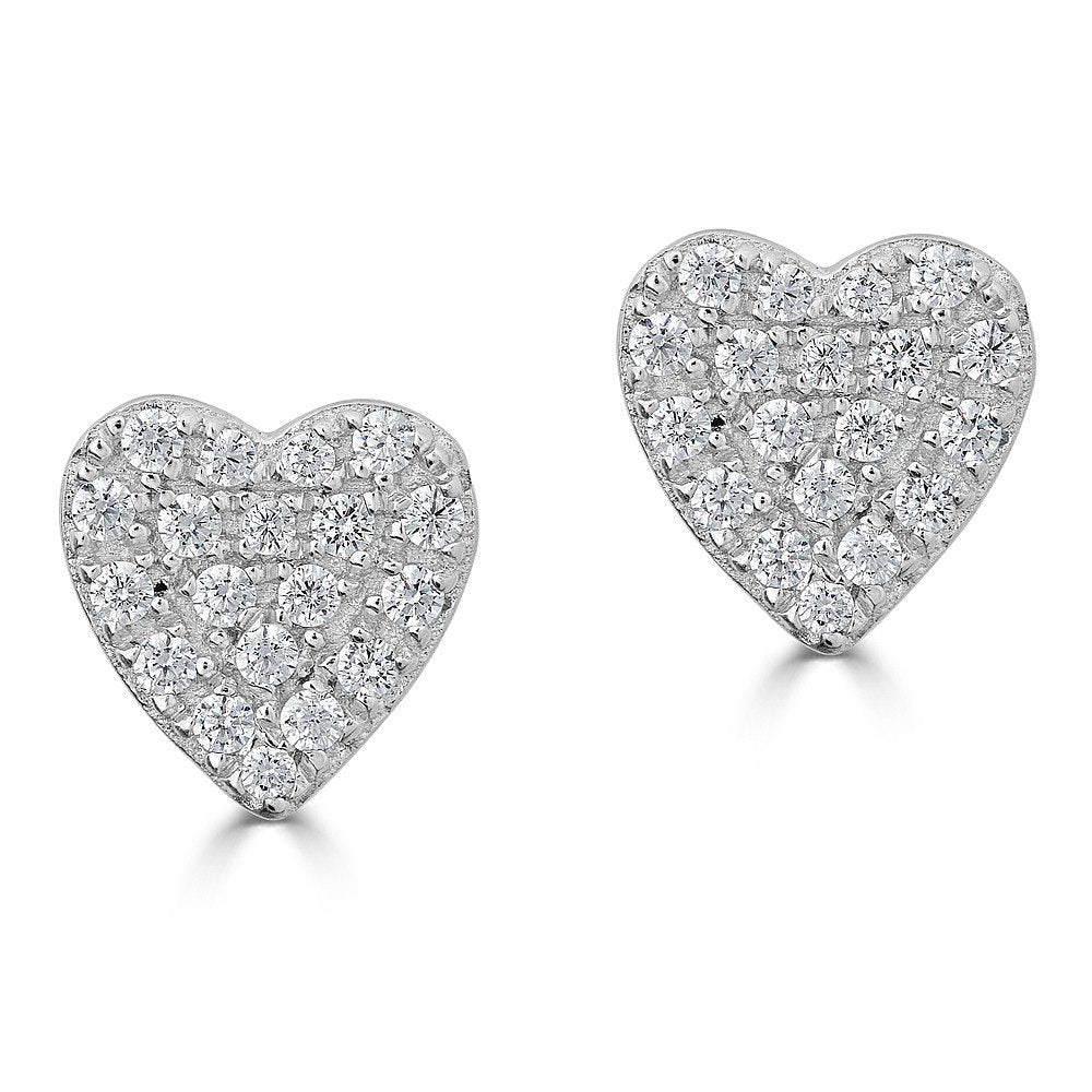 14KT Gold 1/6 CTW Diamond Pave Heart Stud Earrings for Women - Elegant Valentine's Day Gift, Anniversary Present, or Everyday Luxury Jewelry