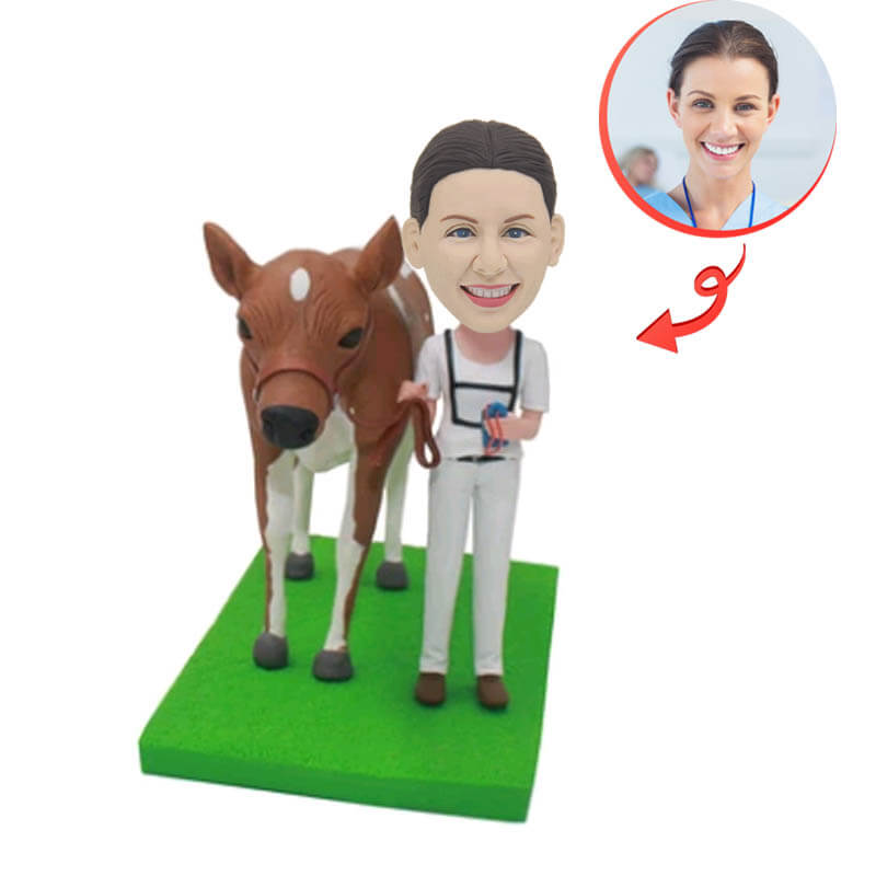 Custom Bobblehead of Woman with Horse - Personalized Figurine for Home Decor, Office Display, and Gift Giving