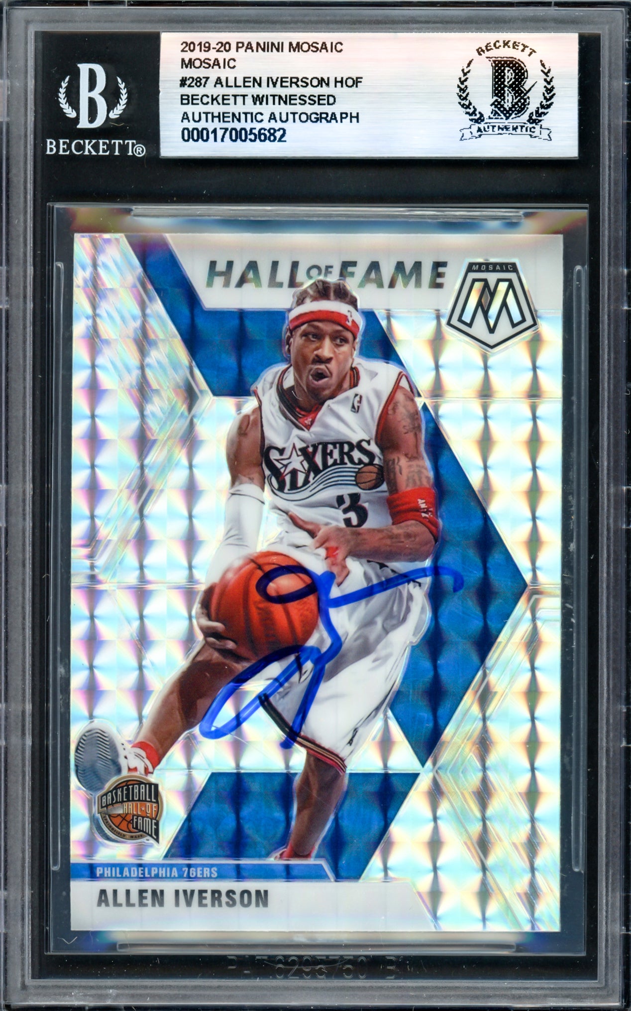 Allen Iverson Autographed 2019-20 Panini Mosaic Basketball Card #287 Philadelphia 76ers - Beckett BAS Witness Certified #17005682 - Perfect for NBA Collectors & Sports Memorabilia Display