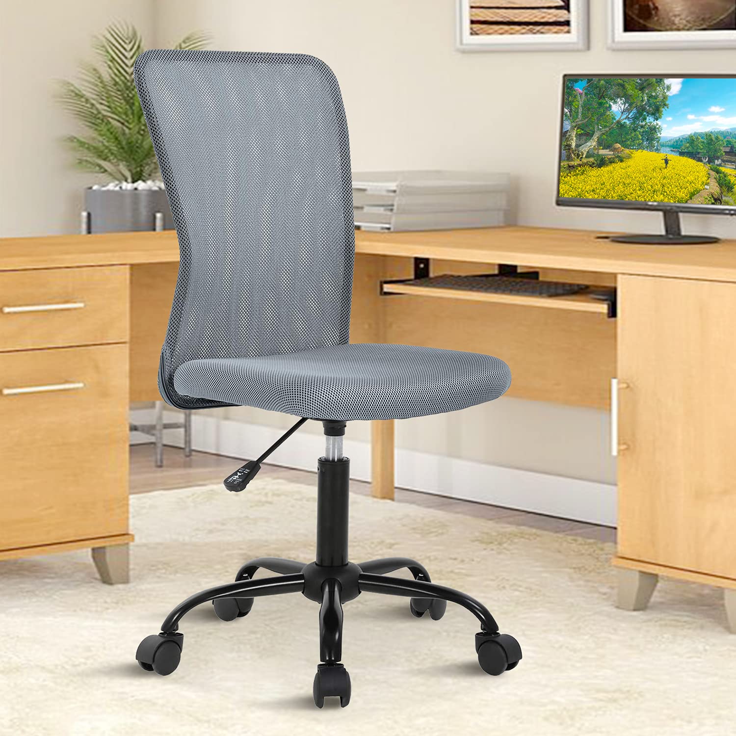 Ergonomic Mesh Office Chair - Adjustable Height Mid Back Computer Desk Chair with Wheels, Armless Modern Task Chair for Home Office, Students & Small Spaces - Comfortable & Affordable (Grey)