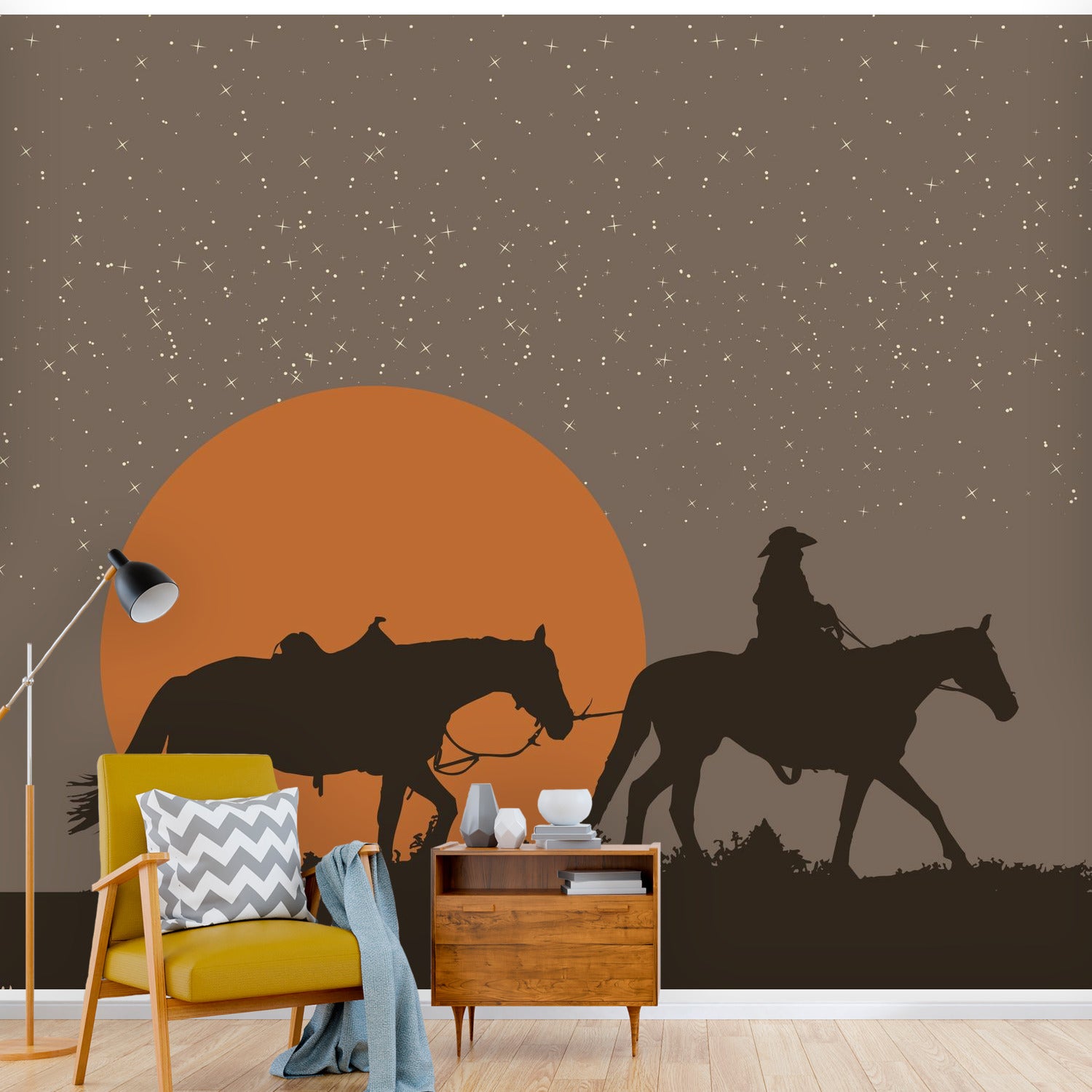Western Rustic Cowboy Wall Mural Wallpaper - Peel and Stick Removable Wall Art Decor for Living Room, Bedroom, Office - 4 Sizes Available (12x12in, 24x24in, 36x36in, 48x48in) - Easy to Install & Remove - Perfect for Home, Bar, Restaurant Western Theme Decor