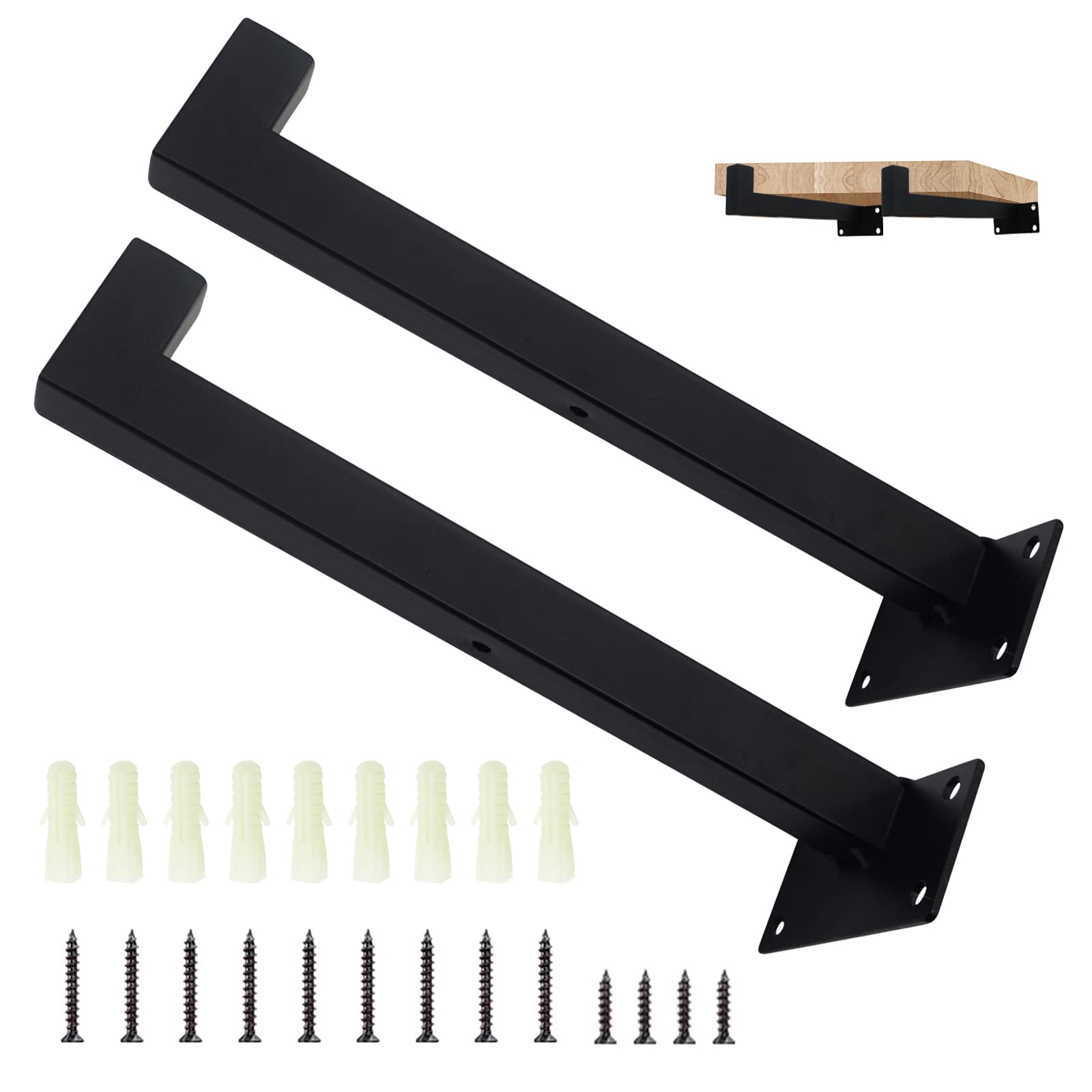 Heavy Duty 10 Inch Floating Shelf Brackets - 2 Pack Industrial Metal Wall Mounted Shelving Supports with Lip for Home, Office & Garage Storage