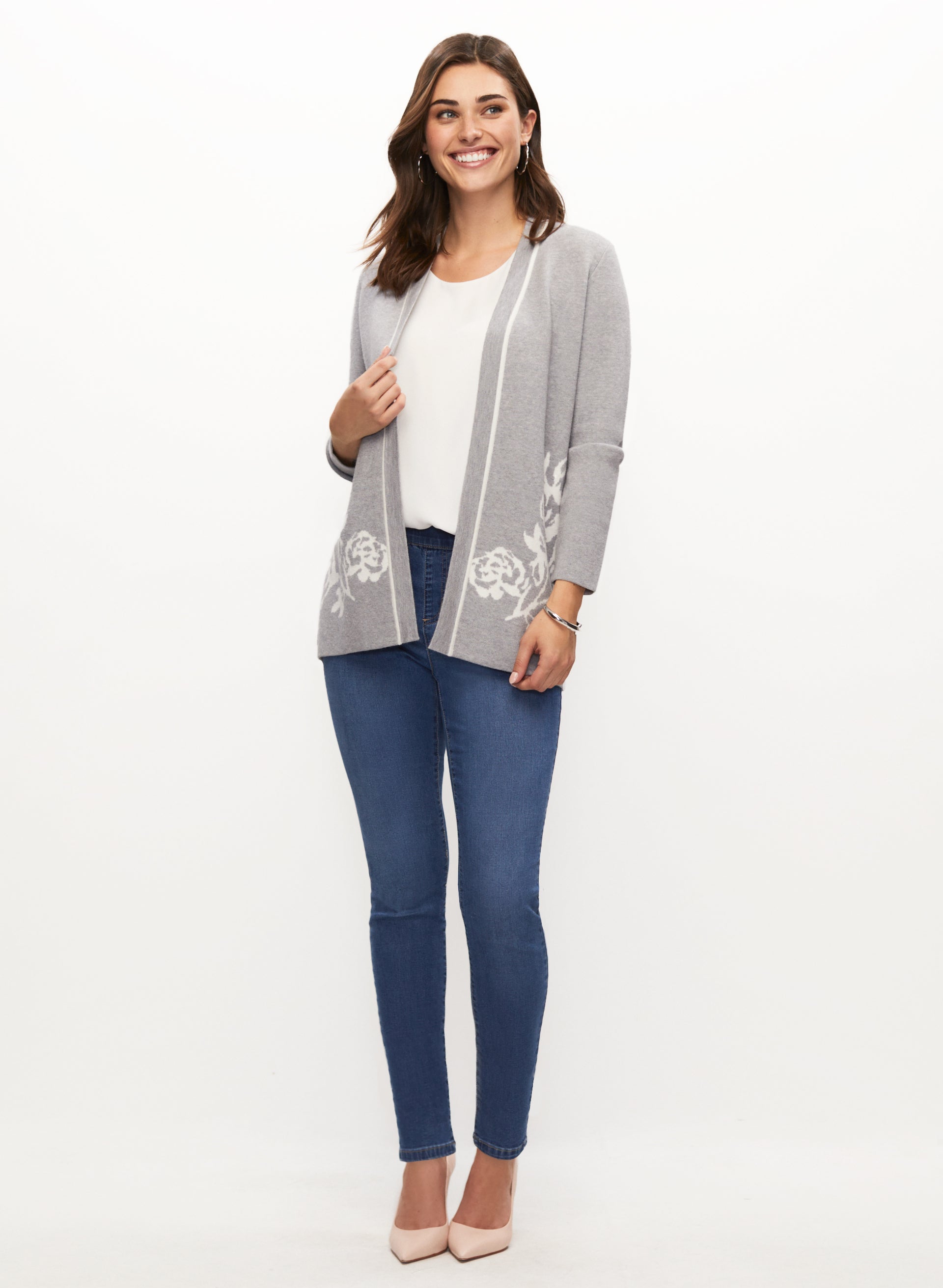 Floral Print Cardigan & Slim Fit Jeans for Women - Stylish Outfit for Casual Wear, Office, and Date Night