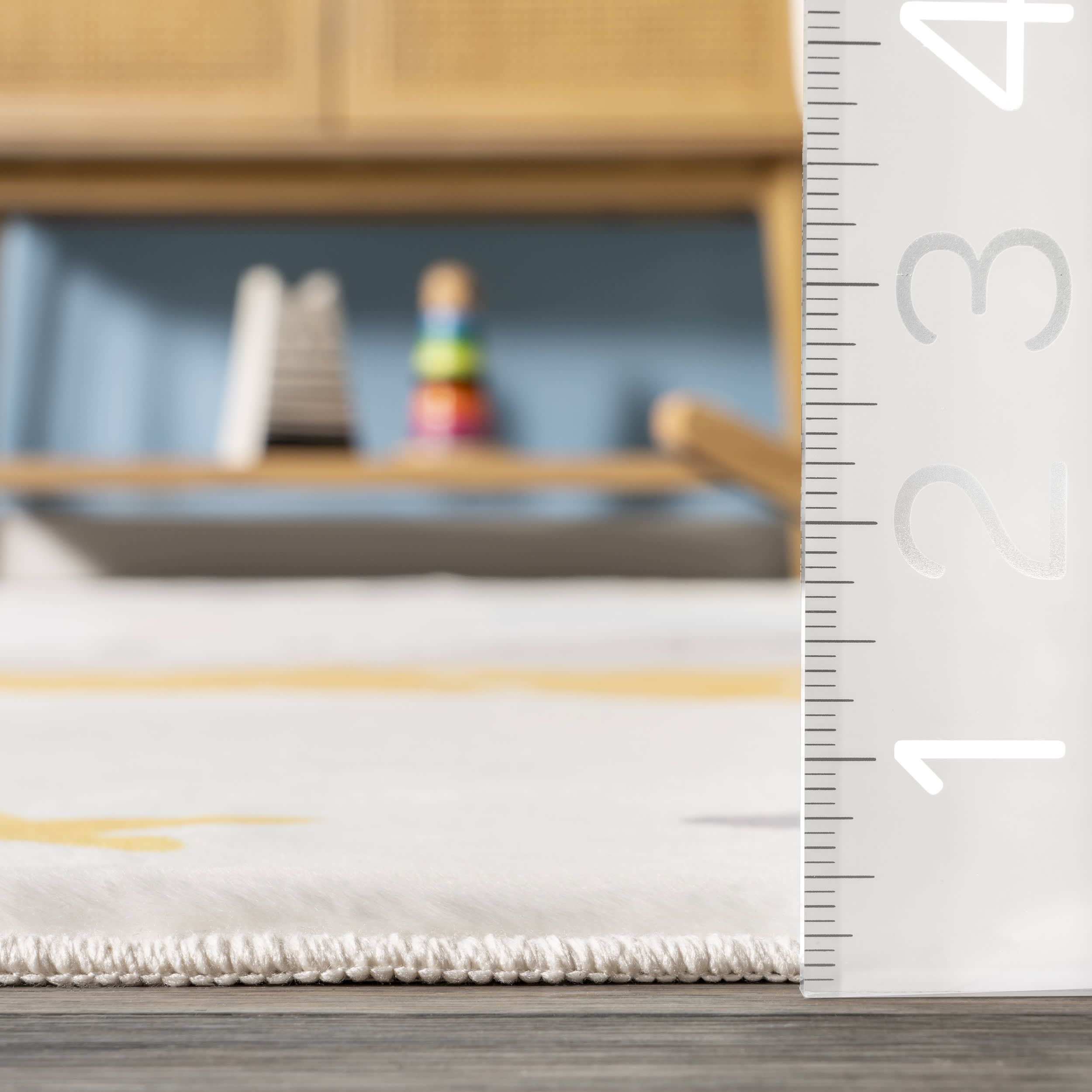 Beatriz Kids Washable Crescent Rug - Soft Non-Slip Nursery Rug for Playroom, Bedroom & Daycare - White Multicolor Design for Boys & Girls