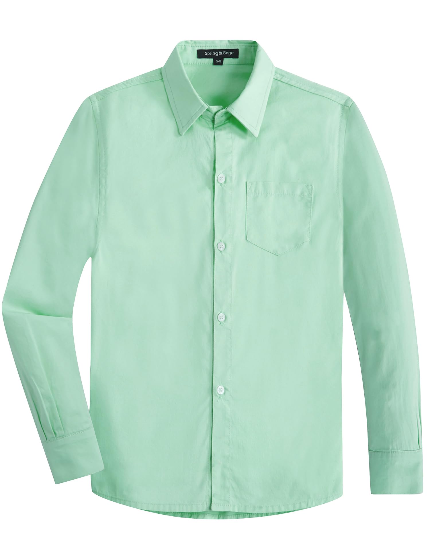 Spring&Gege Boys' Long Sleeve Dress Shirts - Formal Uniform Woven Solid Cotton Button Down Shirt for School, Church & Special Occasions