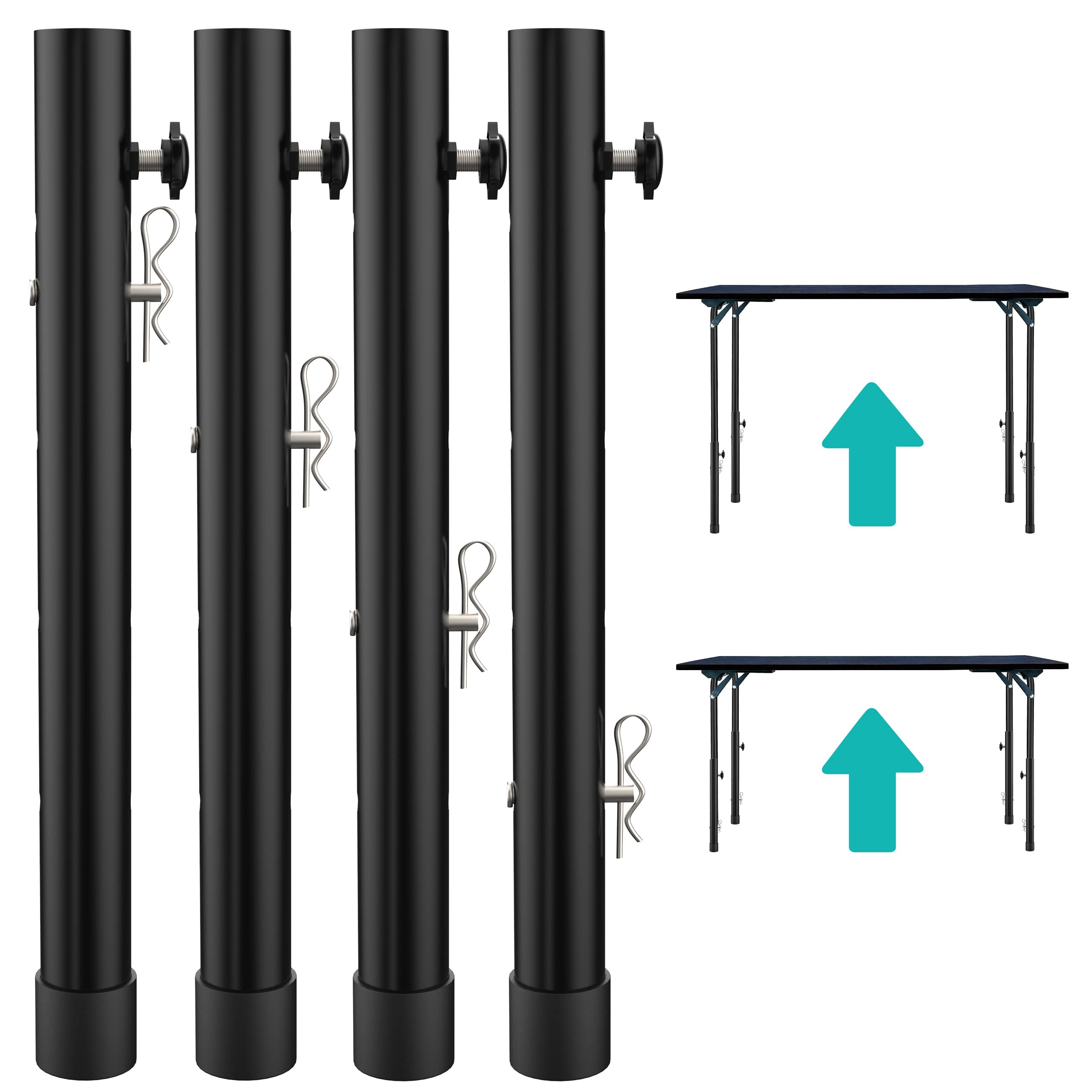 Heavy Duty Adjustable Table Leg Extenders for Folding Tables - 4 Level Height Adjustable Risers for Straight/Bent Legs (4-Pack) - Perfect for Office, Kitchen, Craft Room & Back Pain Relief