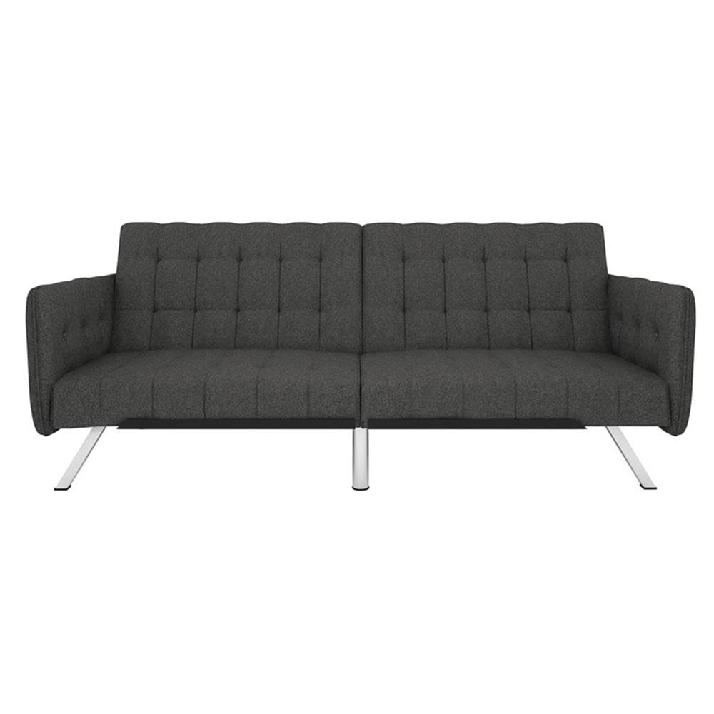 Pemberly Row Convertible Futon Sofa Bed - Grey Linen Upholstery | Space-Saving Sleeper for Small Apartments, Guest Rooms & Home Offices