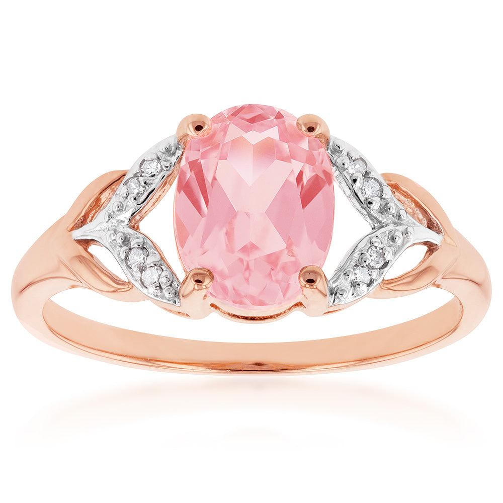 9ct Gold Peach Sapphire and Diamond Ring - Elegant Jewelry for Women, Perfect for Weddings, Anniversaries & Special Occasions