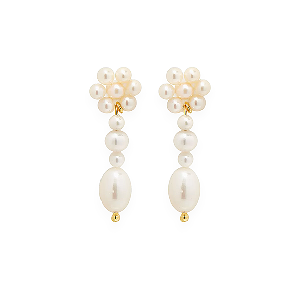Rina Pearl Flower Earrings for Women - Elegant Floral Dangle Earrings with Freshwater Pearls - Perfect for Weddings, Parties & Special Occasions