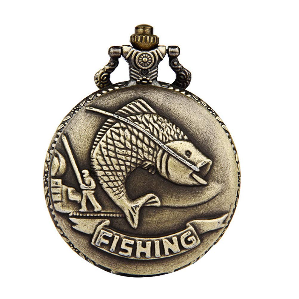 Vintage Bronze Alloy Quartz Pocket Watch with Relief Carp Design - Perfect for Antique Collectors, Steampunk Fashion, and Gift Giving