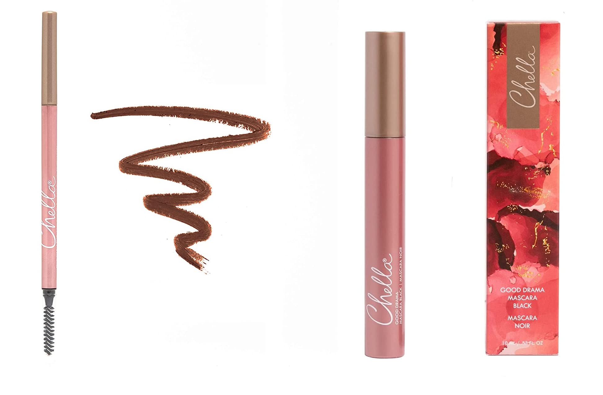 Chella Good Drama Vegan Mascara & Eyebrow Pencil Set - Cruelty-Free Auburn Beauty Kit for Natural Look | Perfect for Everyday Makeup & Special Occasions