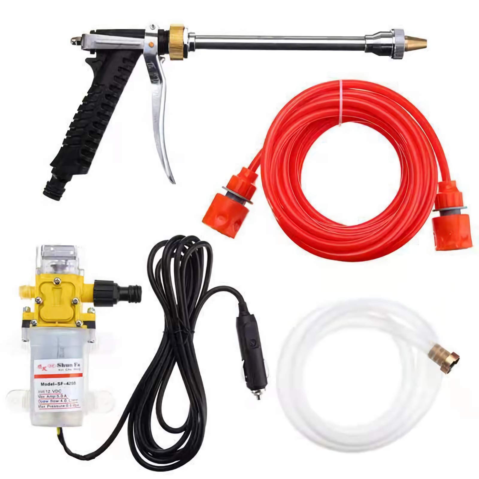 SCYDAO 12V 80W High Pressure Car Wash Pump Kit with 120PSI, Portable Water Hose Sprayer Nozzle for Car Cleaning, Home & Garden Watering - Ideal for Washing Vehicles, Watering Plants, and Outdoor Cleaning