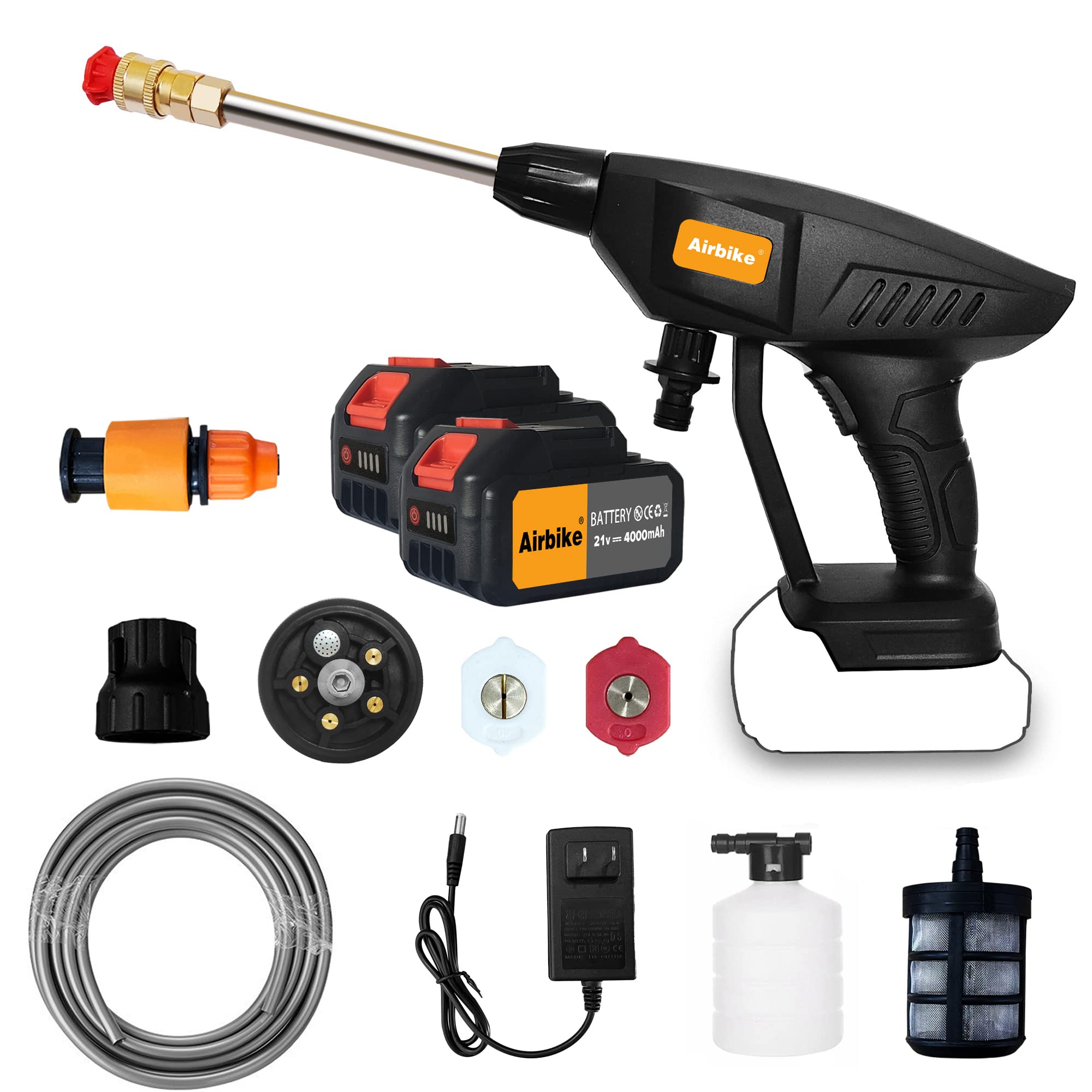 Airbike Cordless Portable Pressure Washer - 4000mAh Dual Battery Power, Multi-Function Sprinkler for Car Washing, Boat Cleaning, Yard Maintenance, Pet Grooming & Plant Watering | Ideal for Home, RV & Outdoor Use