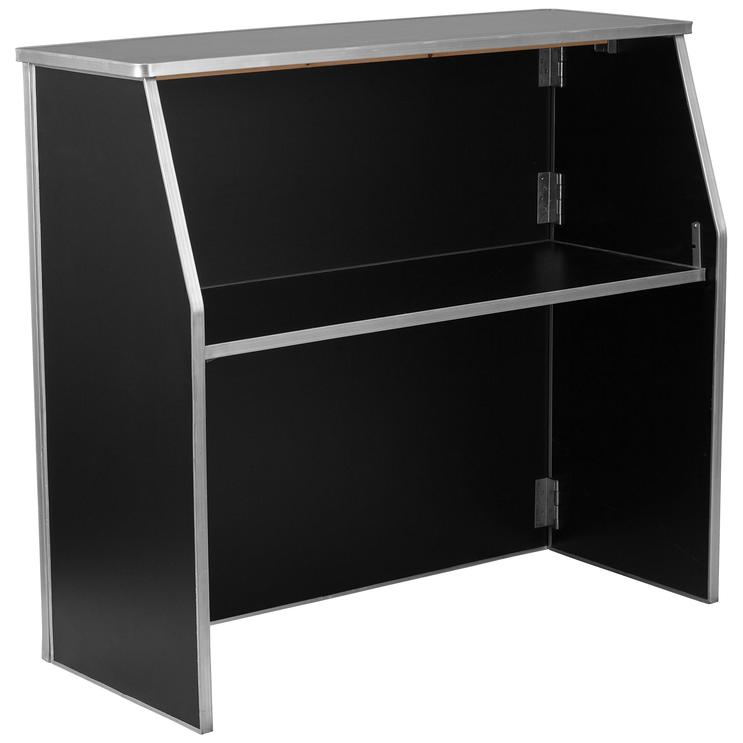 Flash Furniture 4-Foot Folding Portable Bar with Shelves - Mobile Laminate Event Bar for Parties, Weddings & Home Use - Black | Compact & Space-Saving Design