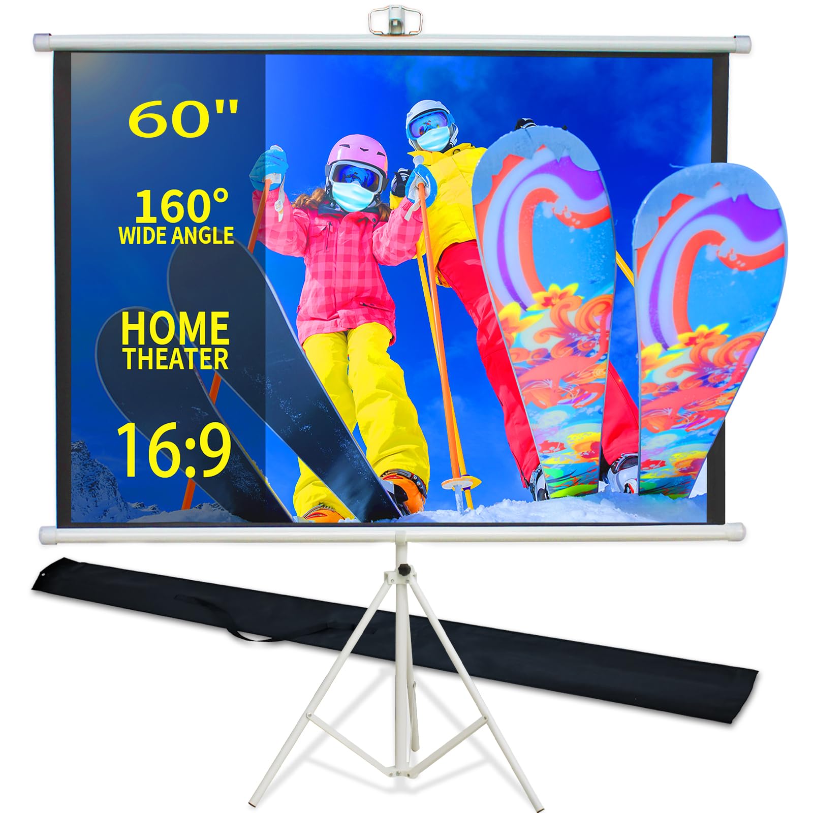 60 Inch Portable Projector Screen with Stand & Carry Bag - 4:3 Aspect Ratio, Lightweight Foldable Design for Home Theater & Outdoor Movies - Easy Setup Indoor/Outdoor Projection Screen (60