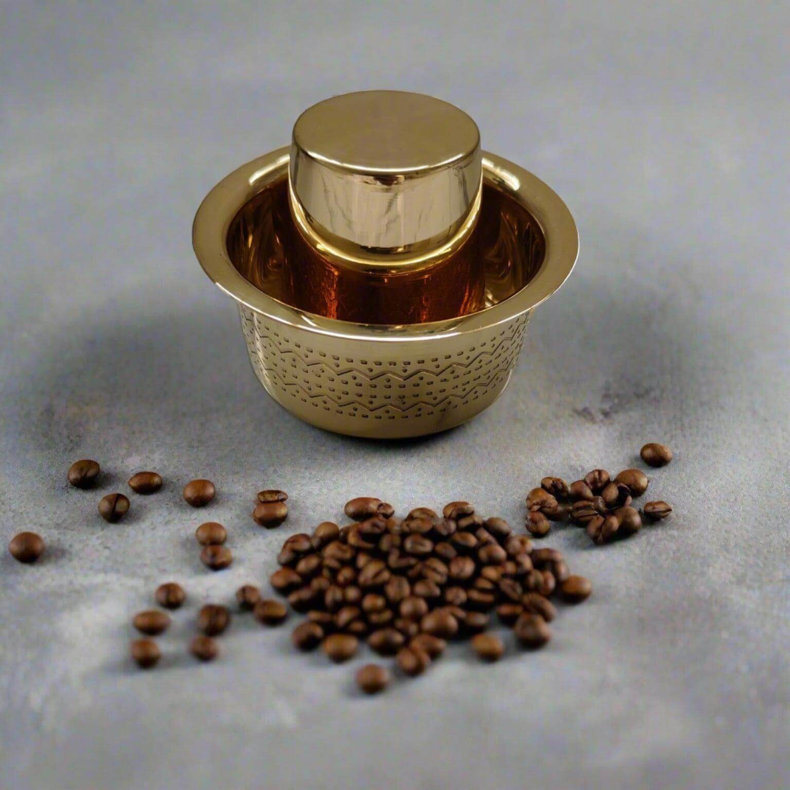 Traditional Indian Brass Kolam Davara Tumbler Set - Handcrafted South Indian Coffee/Tea Cup with Serving Tray - Perfect for Pooja, Home Decor & South Asian Tea Ceremonies