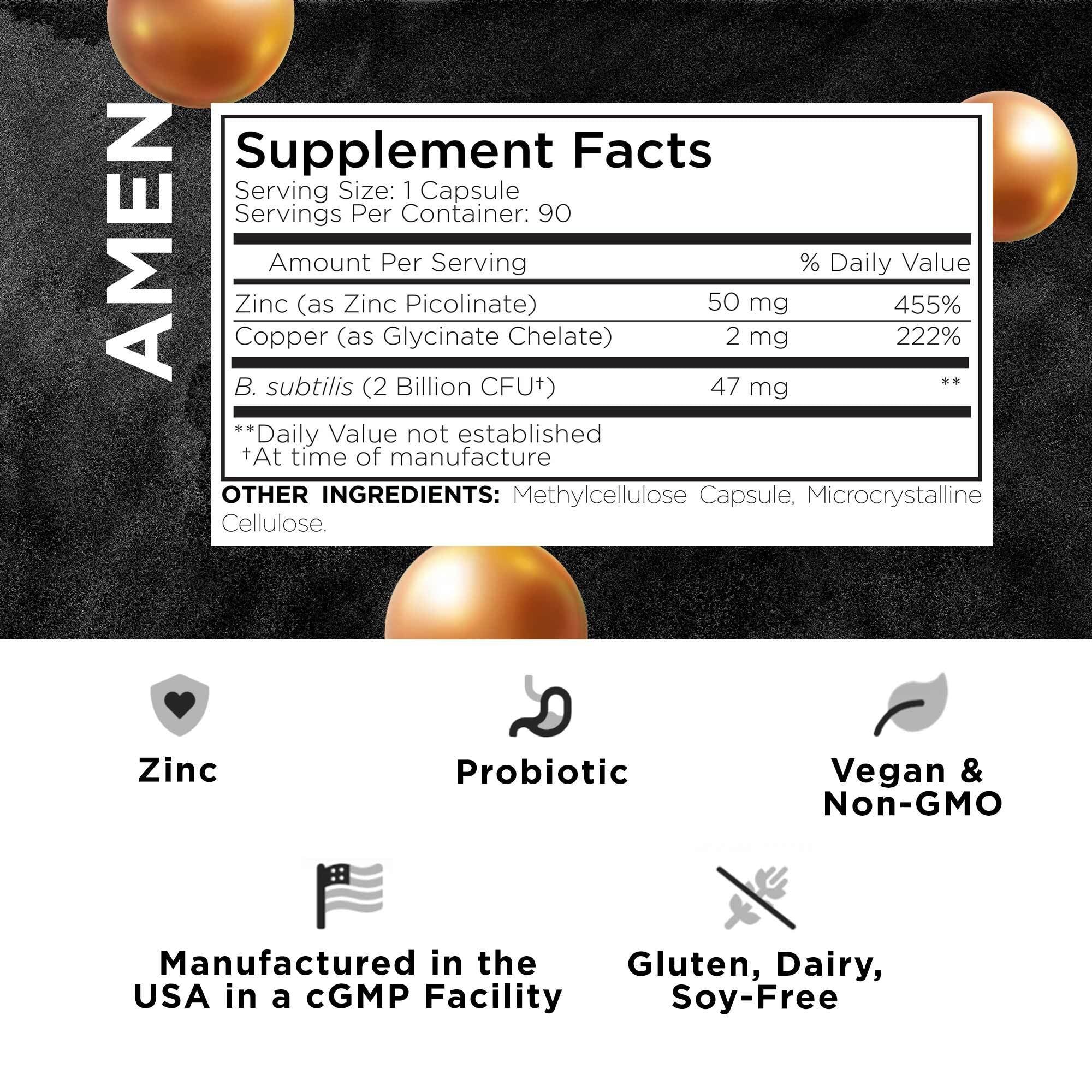 Codeage Amen Zinc & Copper Supplement - Immune Support & Antioxidant Boost for Men & Women - Vegan, Non-GMO, Gluten-Free - Supports Energy, Metabolism & Skin Health - Ideal for Daily Wellness & Immune Defense