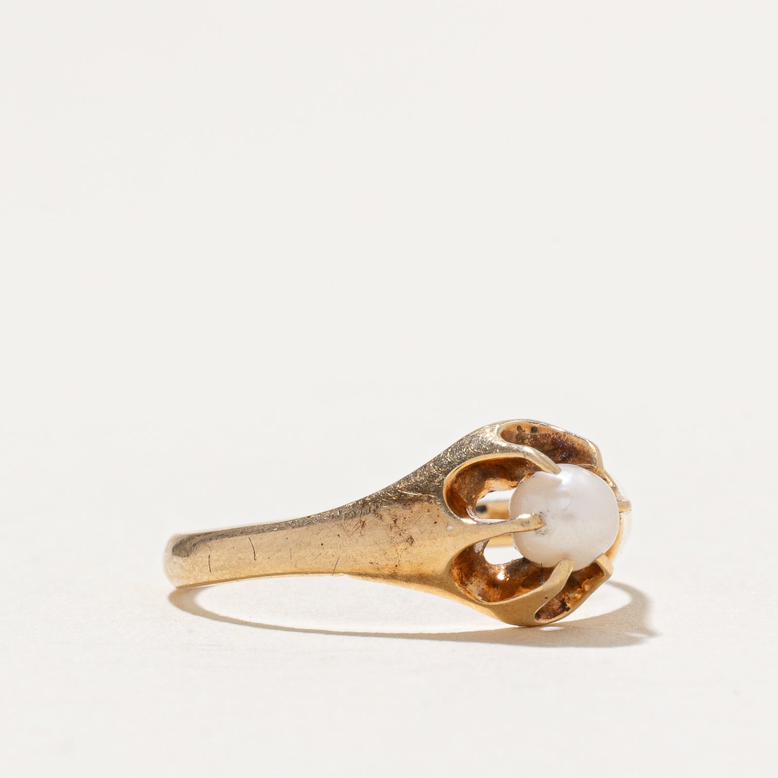 Elegant Belcher Set Solitaire Pearl Ring - Size 4.25 | Perfect for Weddings, Anniversaries & Special Occasions