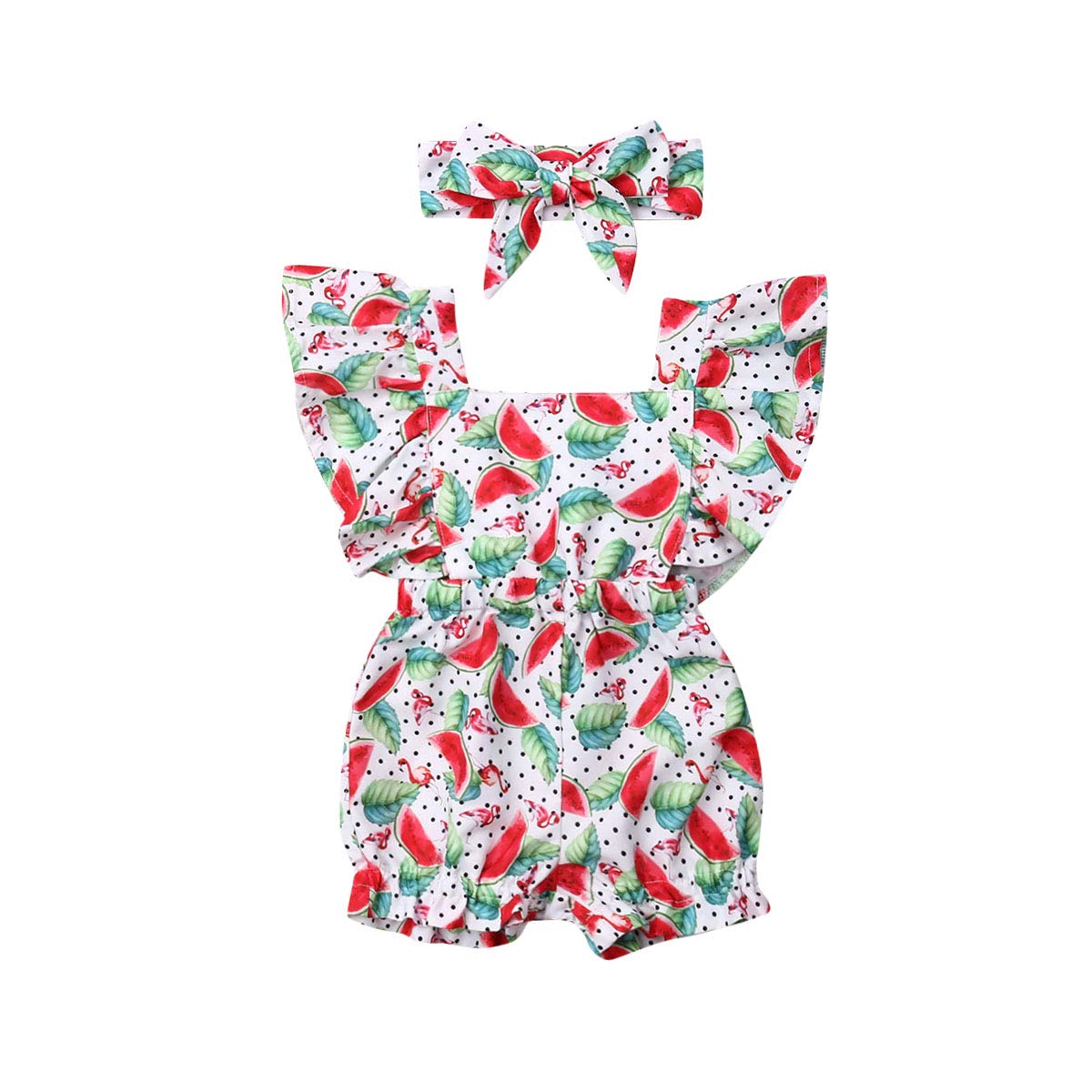 Toddler Baby Girls Floral Romper - Ruffle Sleeves Backless Sunsuit Outfit with Headband | Summer Playwear, Beach Vacation & Photoshoot Outfit