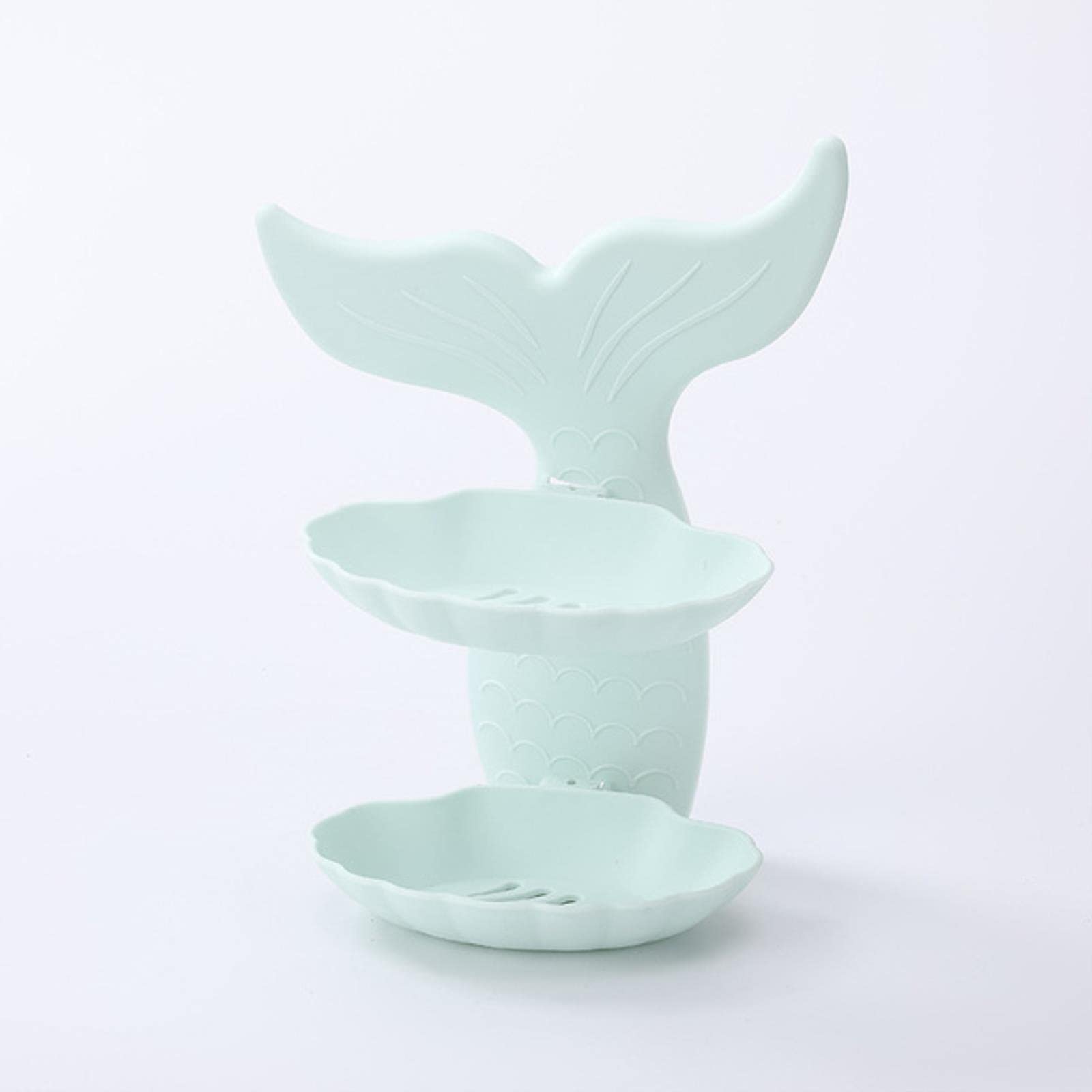 Mermaid-Shaped Wall-Mounted Double-Layer Soap Dish with Drain - Bathroom & Shower Soap Holder Organizer for Bathroom Decor (Green) | Perfect for Beach-Themed Bathrooms & Kids' Bathroom Accessories