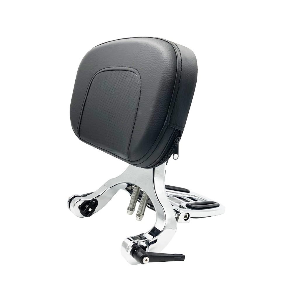 Adjustable Sissy Bar Backrest with Folding Luggage Rack for Harley, Indian, BMW R18, Honda Motorcycles - Chrome Finish for Comfortable Long Rides and Secure Storage