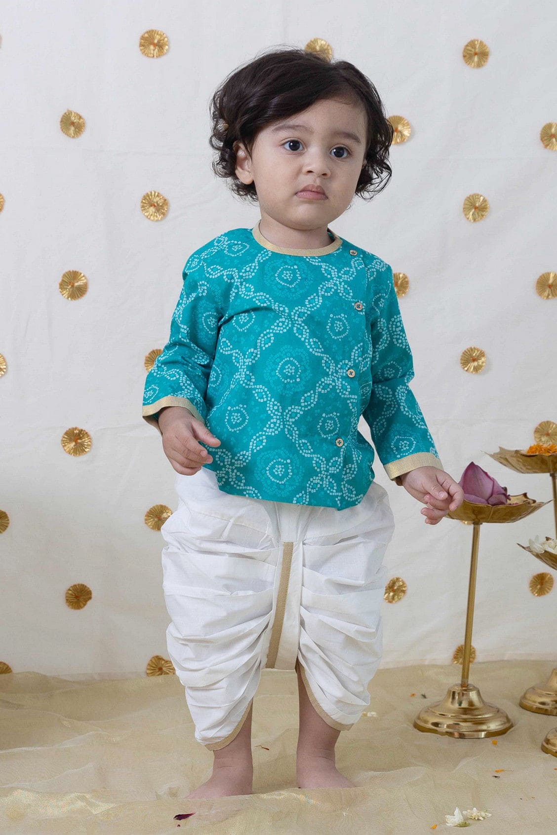 Baby Boy Bandhani Print Cotton Kurta Set - Blue Ethnic Outfit for Festivals & Special Occasions