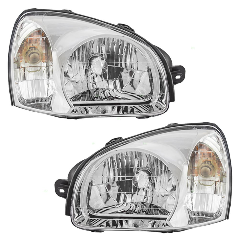 Brock Replacement Headlights for 2003-2006 Hyundai Santa Fe - Driver & Passenger Side Headlamps 92101-26251 92102-26251 - Perfect for Night Driving & Foggy Conditions