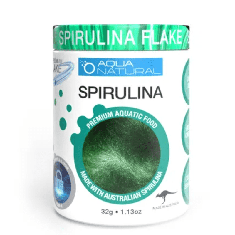 Premium Aqua Natural Spirulina Flakes 32g - High Protein Superfood for Fish, Shrimp & Turtles - Ideal for Tropical & Marine Aquariums