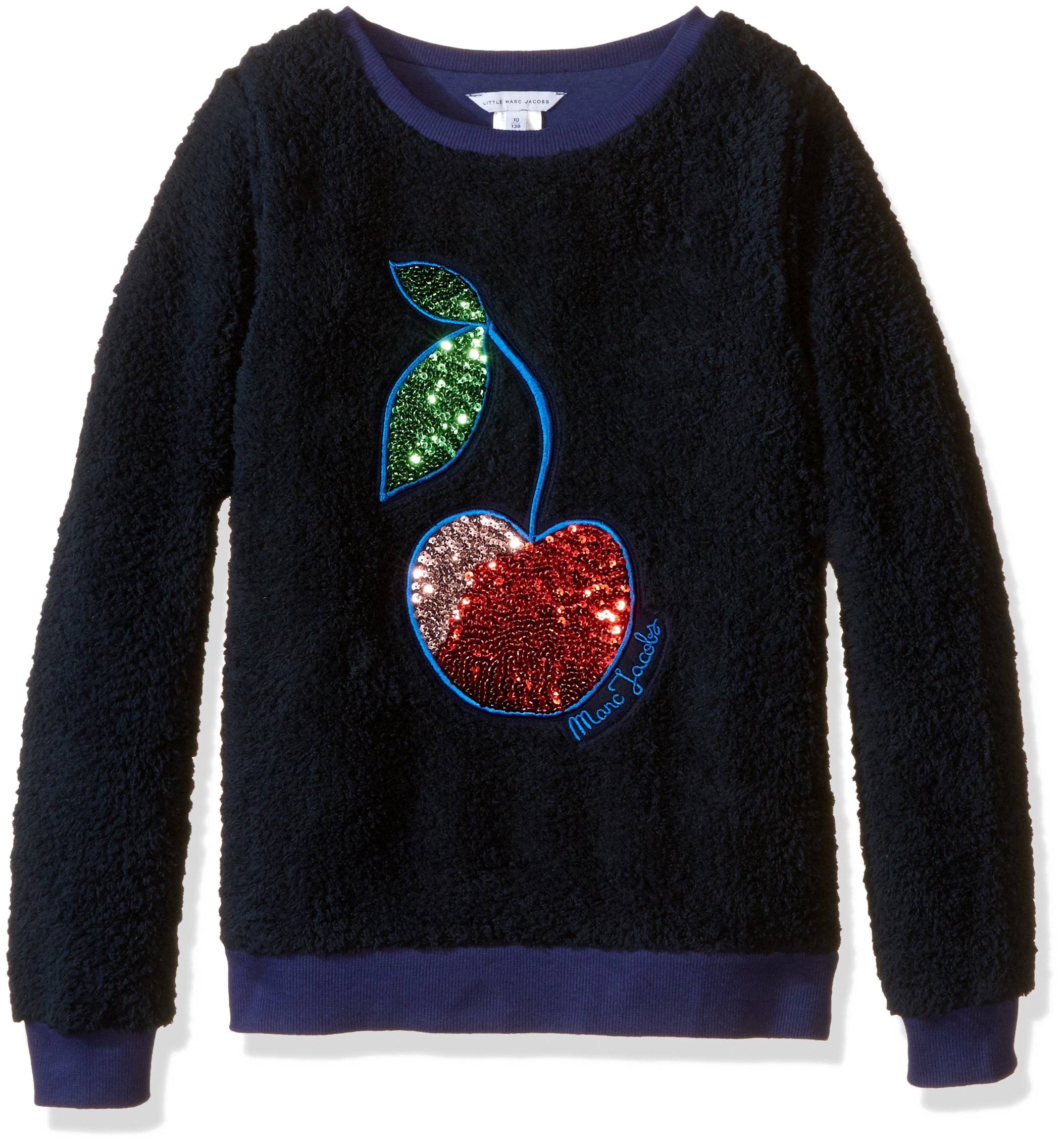 Little Marc Jacobs Girls' Faux Fur Sweatshirt with Sparkling Sequined Cherry Design - Cozy Winter Fashion for School & Playdates