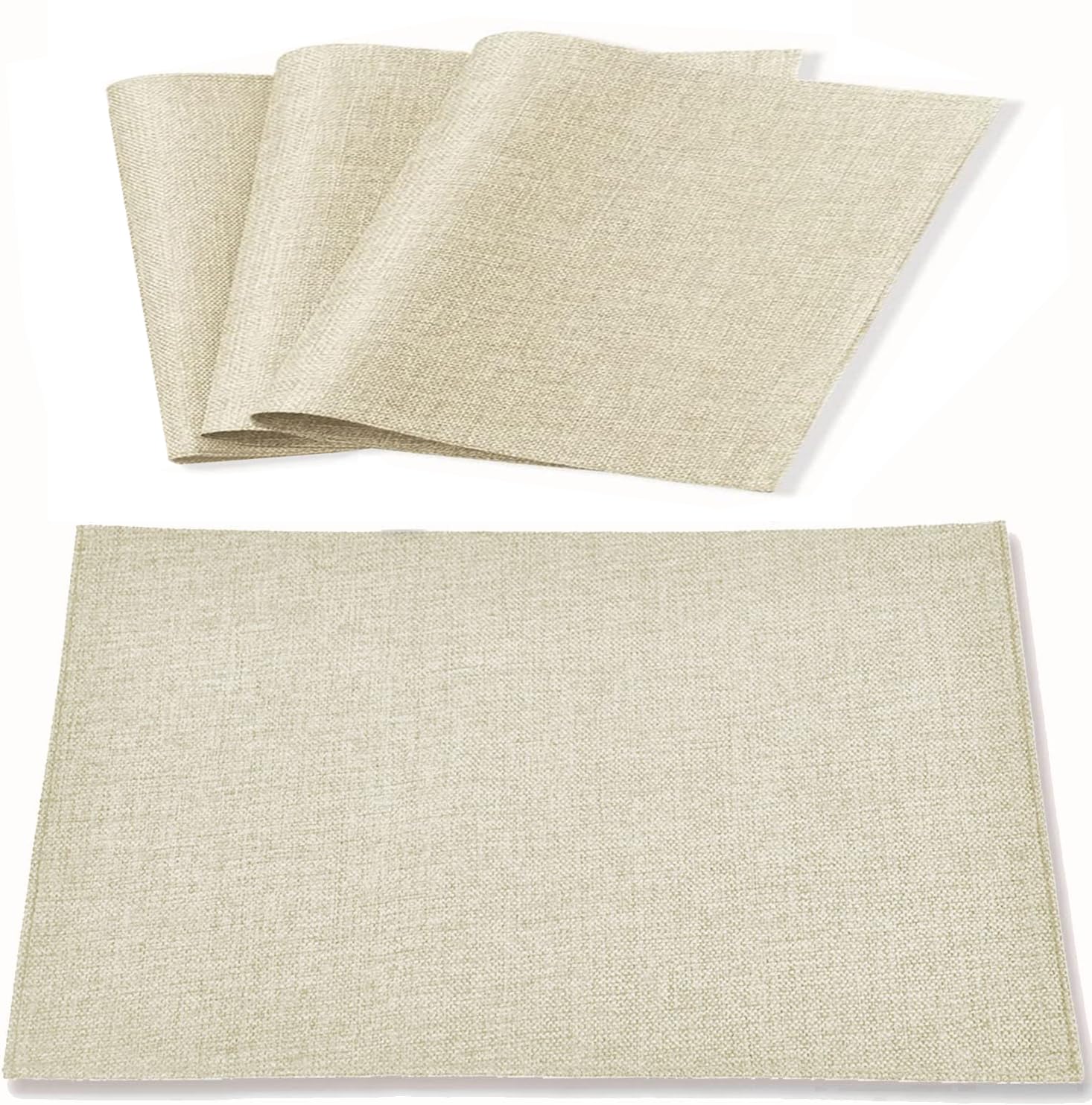 Premium Linen-Like Polyester Placemats Set of 4 - Machine Washable, Heat Resistant & Wrinkle Free - Thick Fabric Table Mats for Dining Room, Kitchen & Home Decor (Beige) - Perfect for Everyday Meals, Dinner Parties & Holiday Gatherings