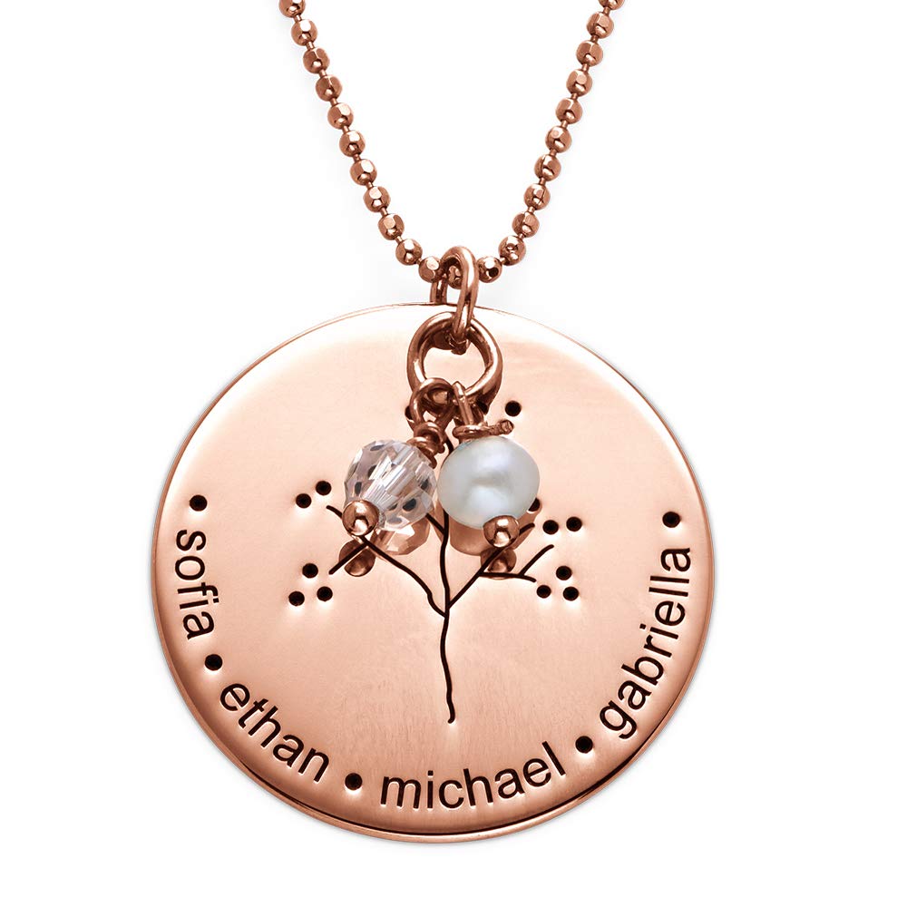 MyNameNecklace Personalized Family Tree Necklace with Pearl & Crystal - Sterling Silver 925 or Gold Plating - Custom Jewelry for Her - Perfect Gift for Mother's Day, Anniversary & Special Occasions