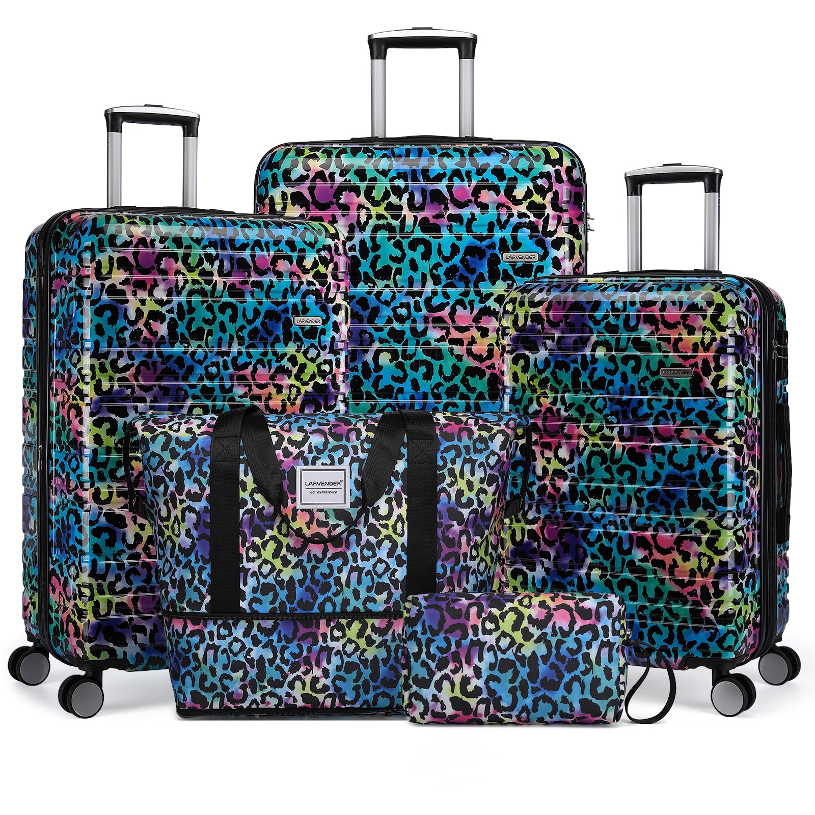 5-Piece Expandable Hardside Luggage Set with Spinner Wheels & TSA Lock - Lightweight PC+ABS Leopard Print Suitcases for Men & Women (Multicolor) - Perfect for Travel, Vacations & Business Trips