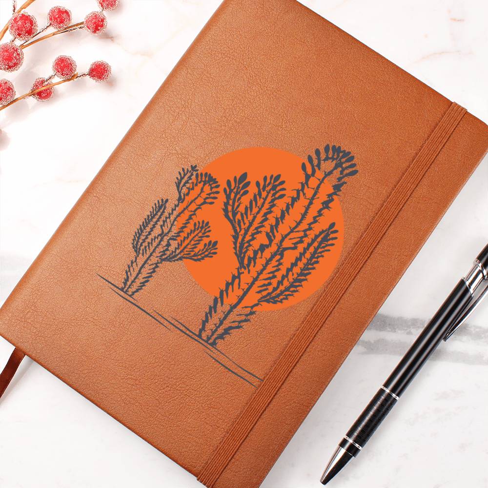 Vegan Leather Journal - Handmade Desert Sun Design - Perfect for Travel, Writing & Gift Giving