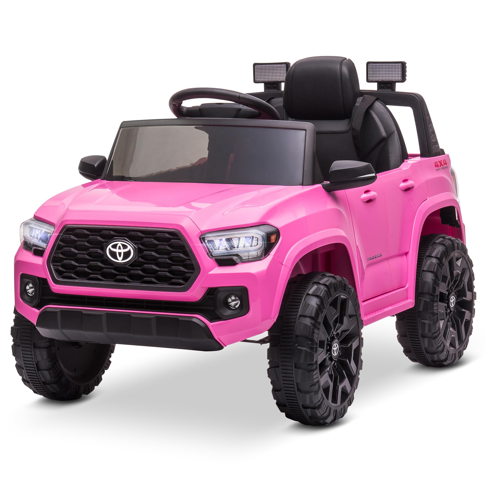 Kidzone 12V Ride on Truck - Licensed Toyota Tacoma Electric Car for Kids with Remote Control, 3 Speed Settings, MP3 Player, Horn & LED Lights - Battery Powered Toy Vehicle with Suspension System (Pink) - Perfect for Outdoor Play, Birthday Gifts & Pretend Driving Fun
