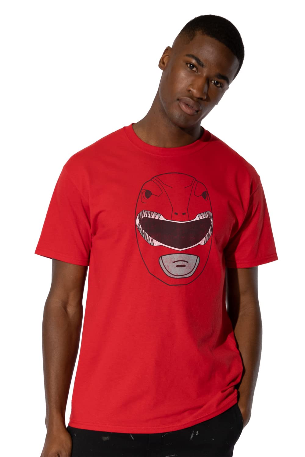Power Rangers Red Ranger Mask T-Shirt for Men - Officially Licensed Short Sleeve Tee | Cosplay, Halloween, Comic Con & Casual Wear