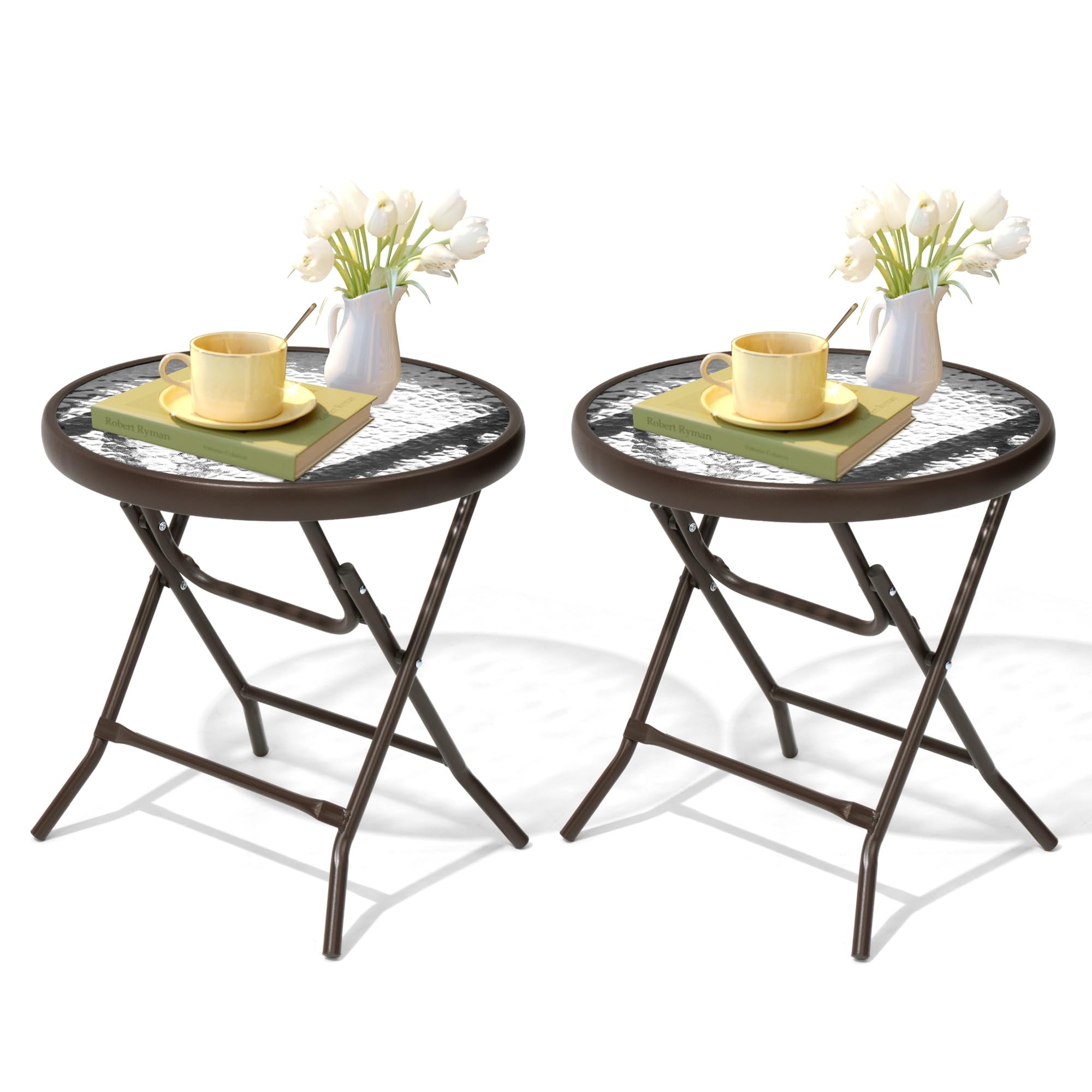 2-Piece Outdoor Side Table Set - Weather-Resistant Small Patio End Tables for Pool, Balcony, Deck & Porch | Brown All-Weather Patio Furniture | Perfect for Outdoor Relaxation & Entertaining