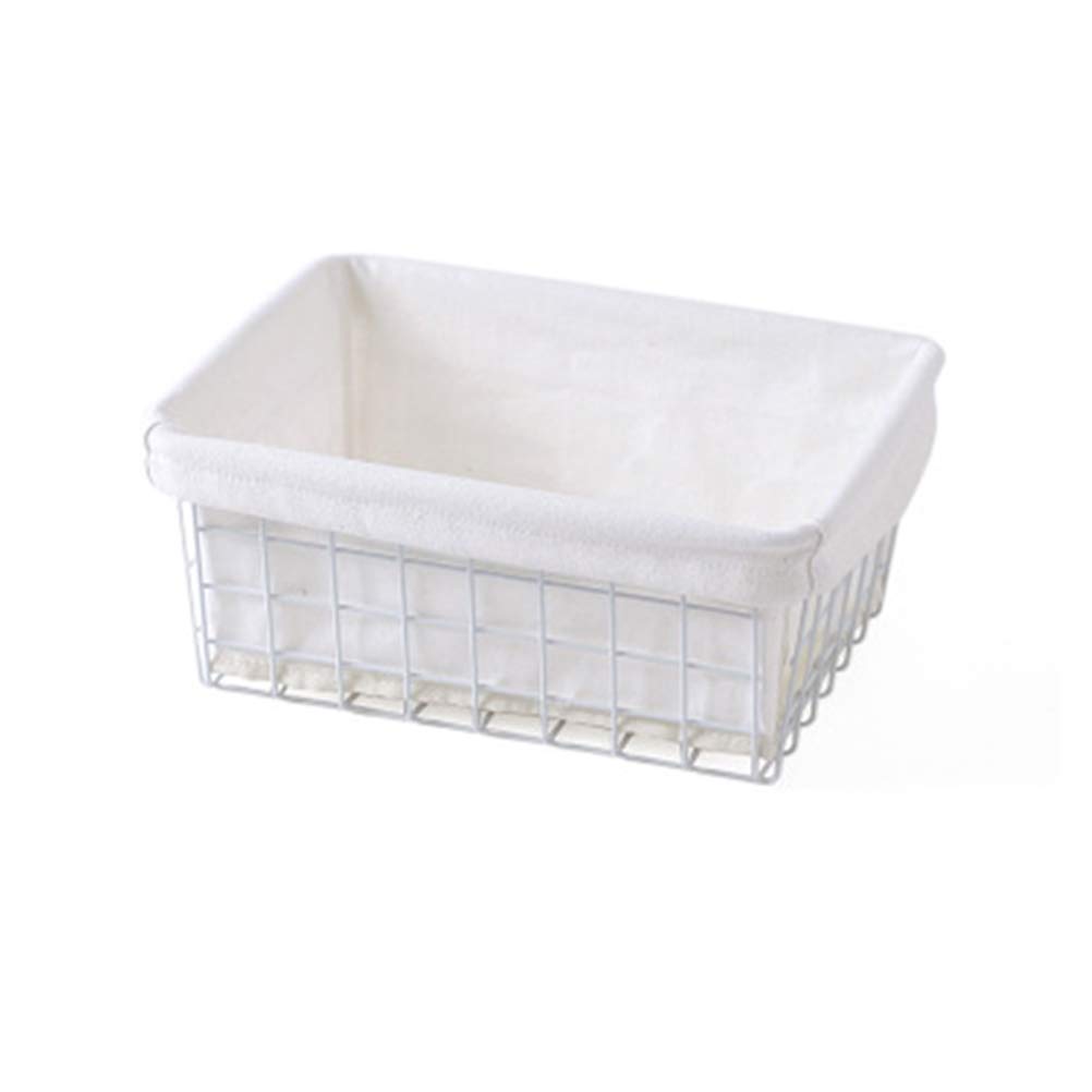 Amosfun Wrought Iron Storage Basket - Bathroom & Kitchen Organizer for Toiletries, Vegetables, Spices with Lining Cloth - 28.5x22x12cm (White) | Perfect for Countertop, Vanity & Pantry Organization